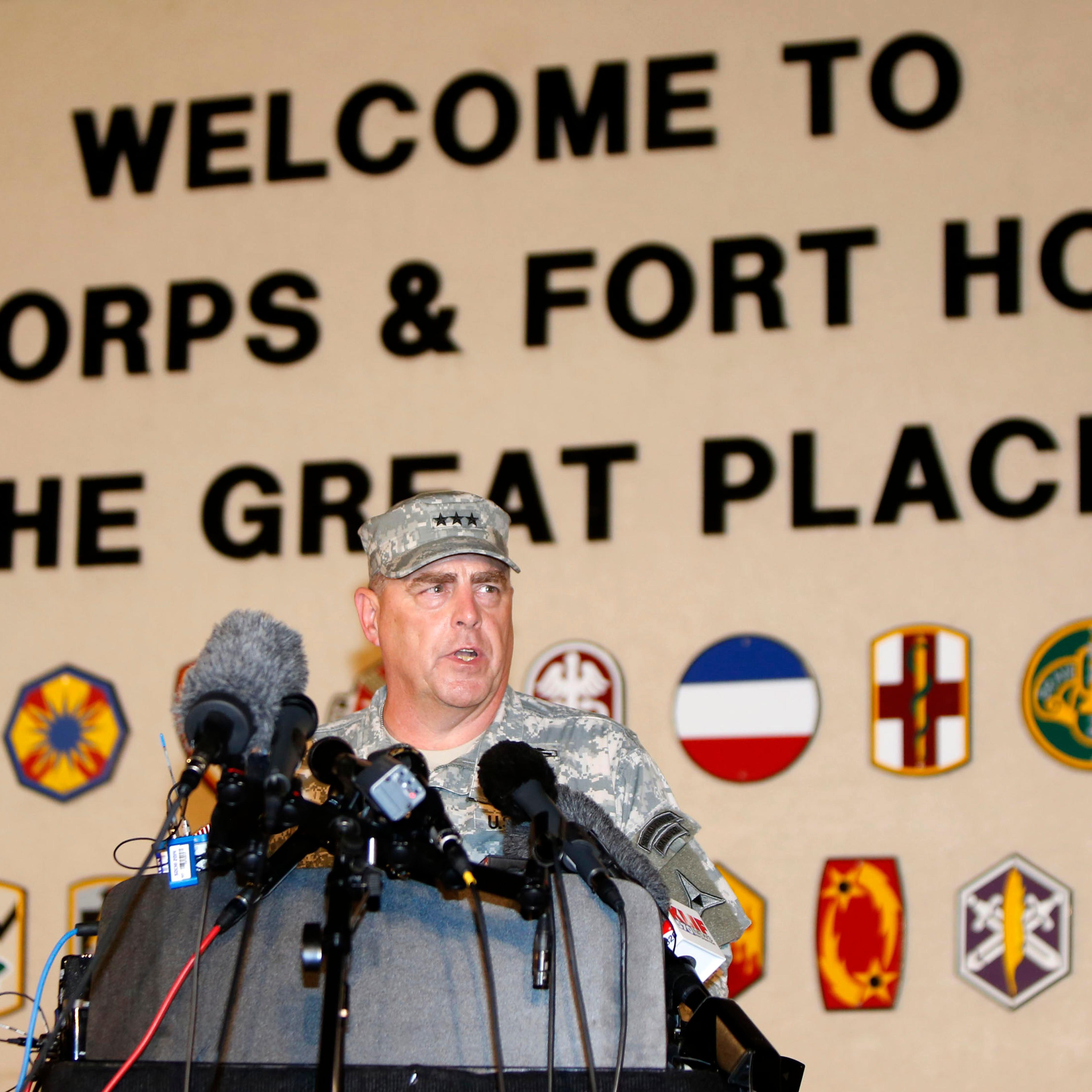 Lt. Gen. Milley addresses the media during a news conference at the entrance to Fort Hood Army Post in Texas
