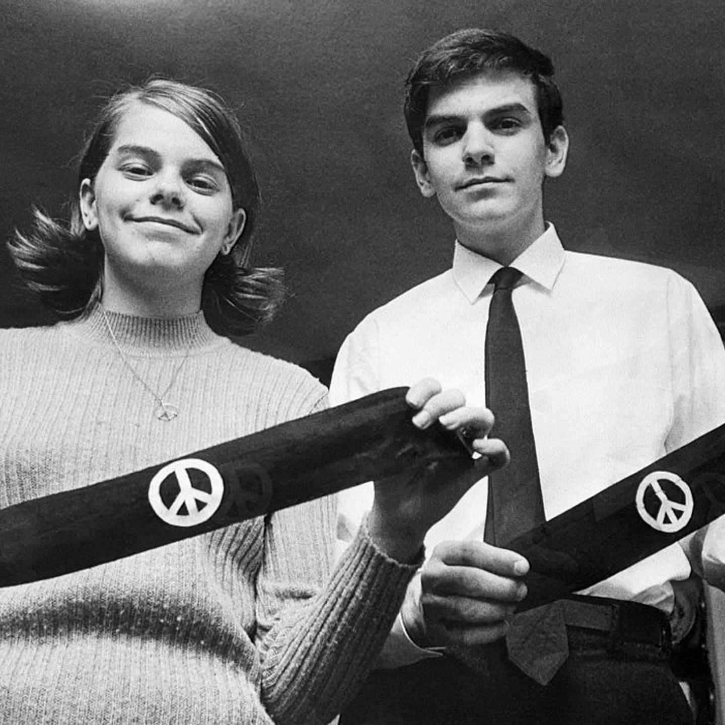 Mary Beth Tinker Holds Peace Arm Bands