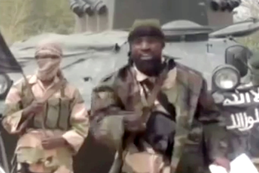 Leader of Boko Haram Abubakar Shekau delivering a speech in a recent video. 