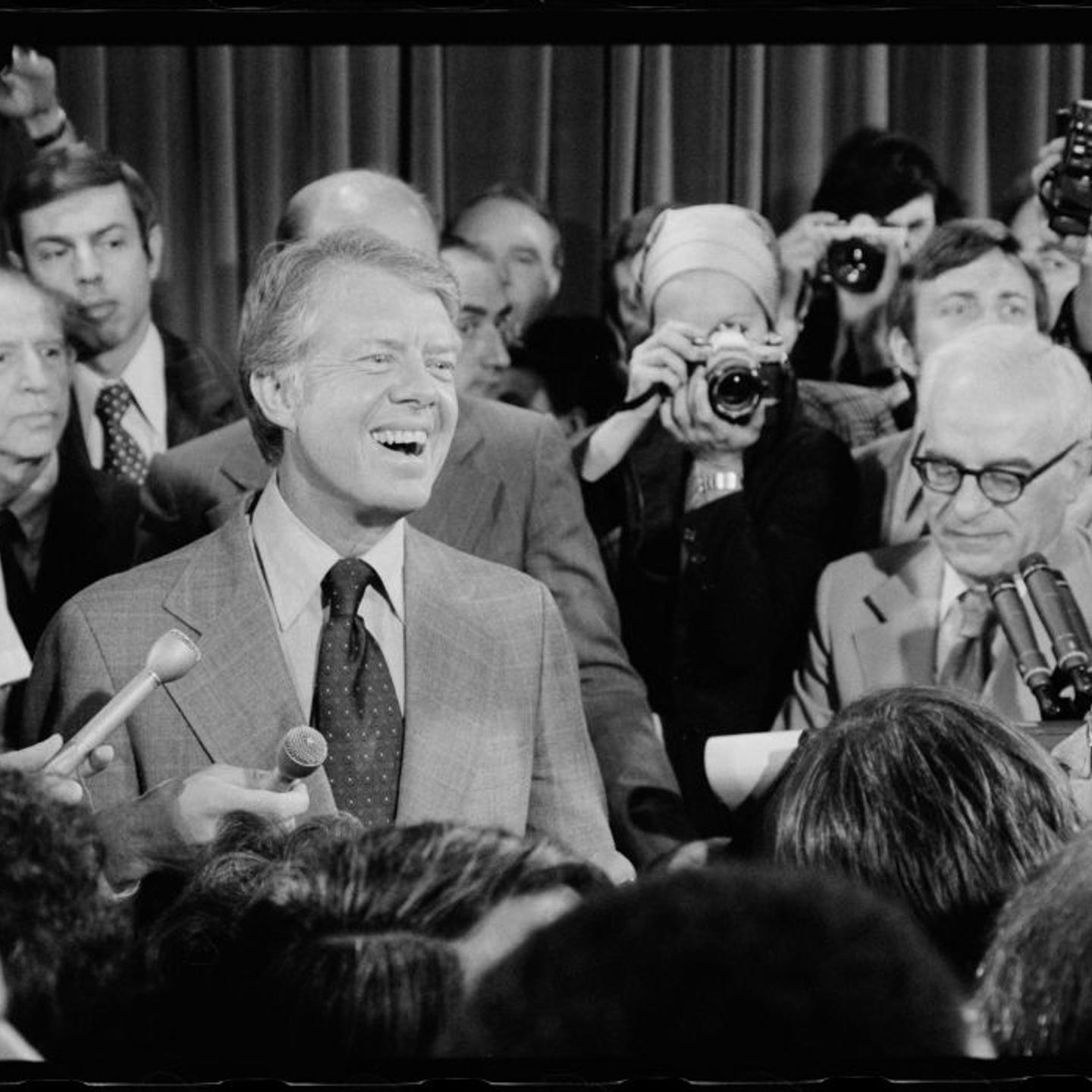 President Carter Surrounded By Journalists