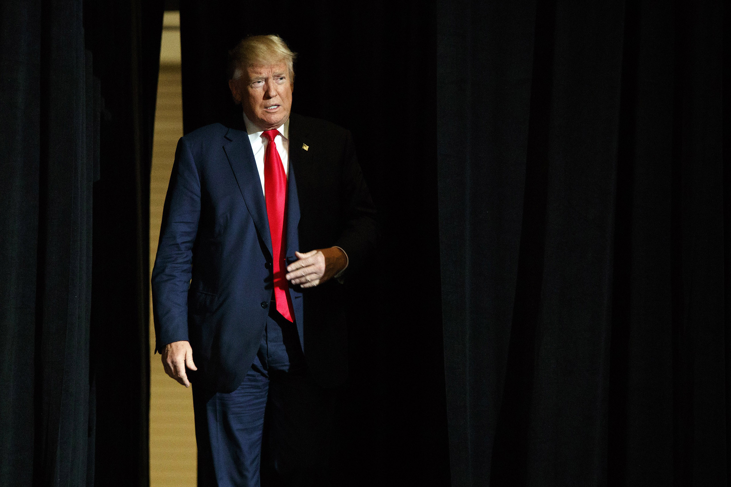 Donald Trump arrives to speak at a campaign rally at the South Florida Fairgrounds and Convention Center, Thursday, Oct. 13, 2016, in West Palm Beach, Fla.