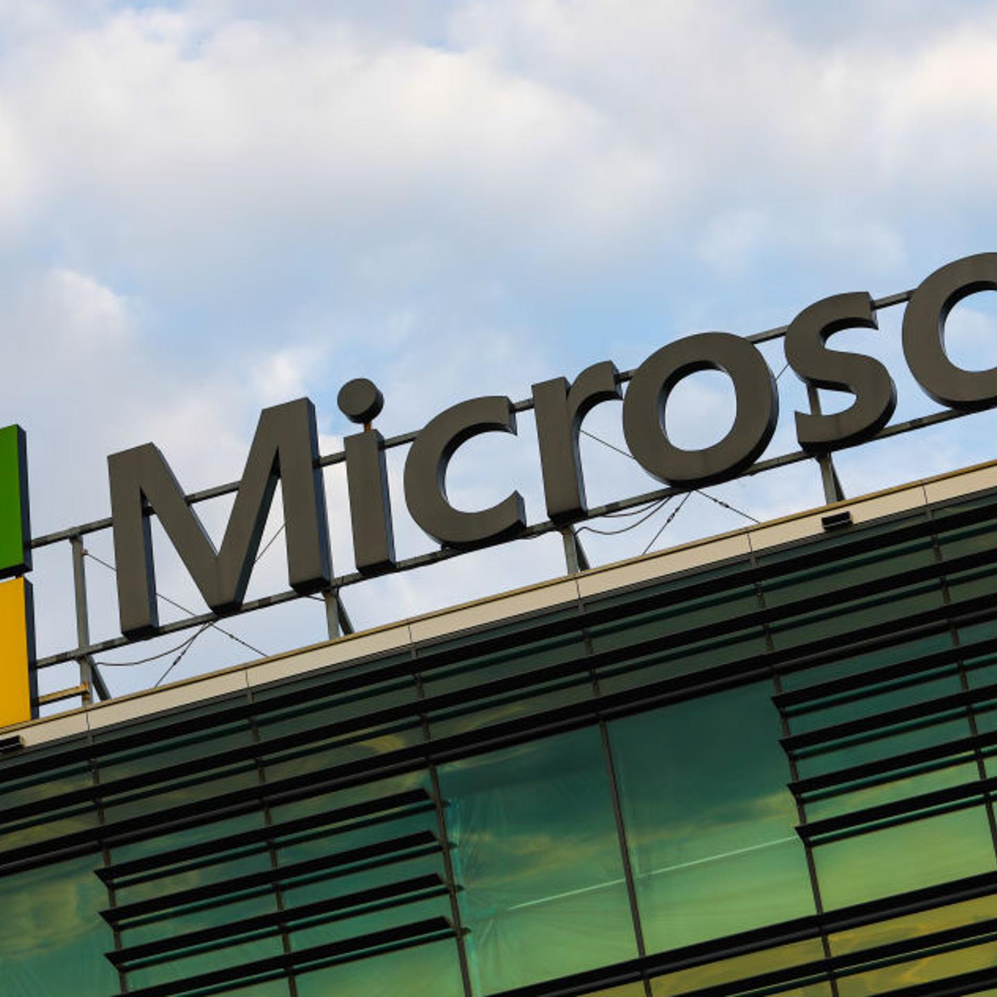 Microsoft logo is seen on the office building in Warsaw, Poland on July 29, 2021.