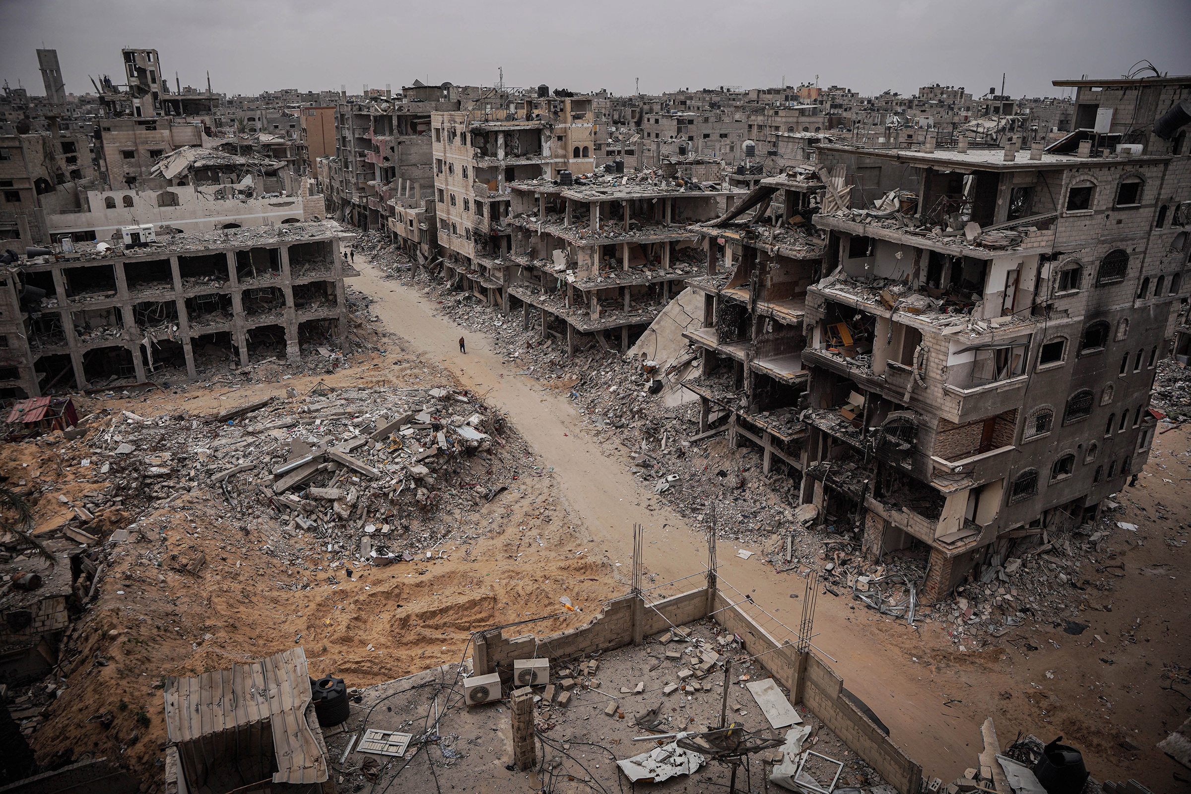 A view of destroyed homes in the city of Khan Younis on April 26, 2024.