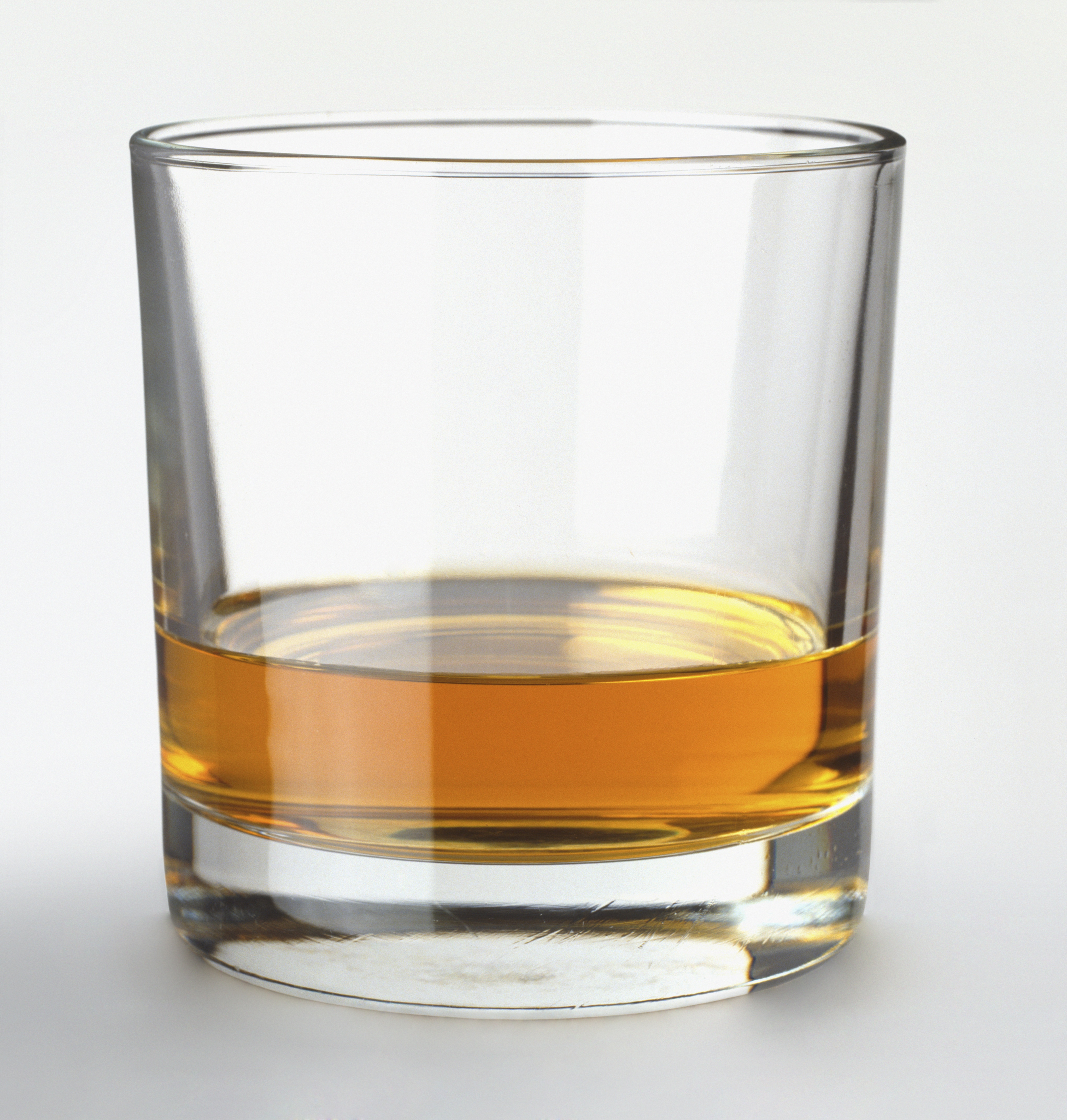 Glass of whiskey, close up, front view.