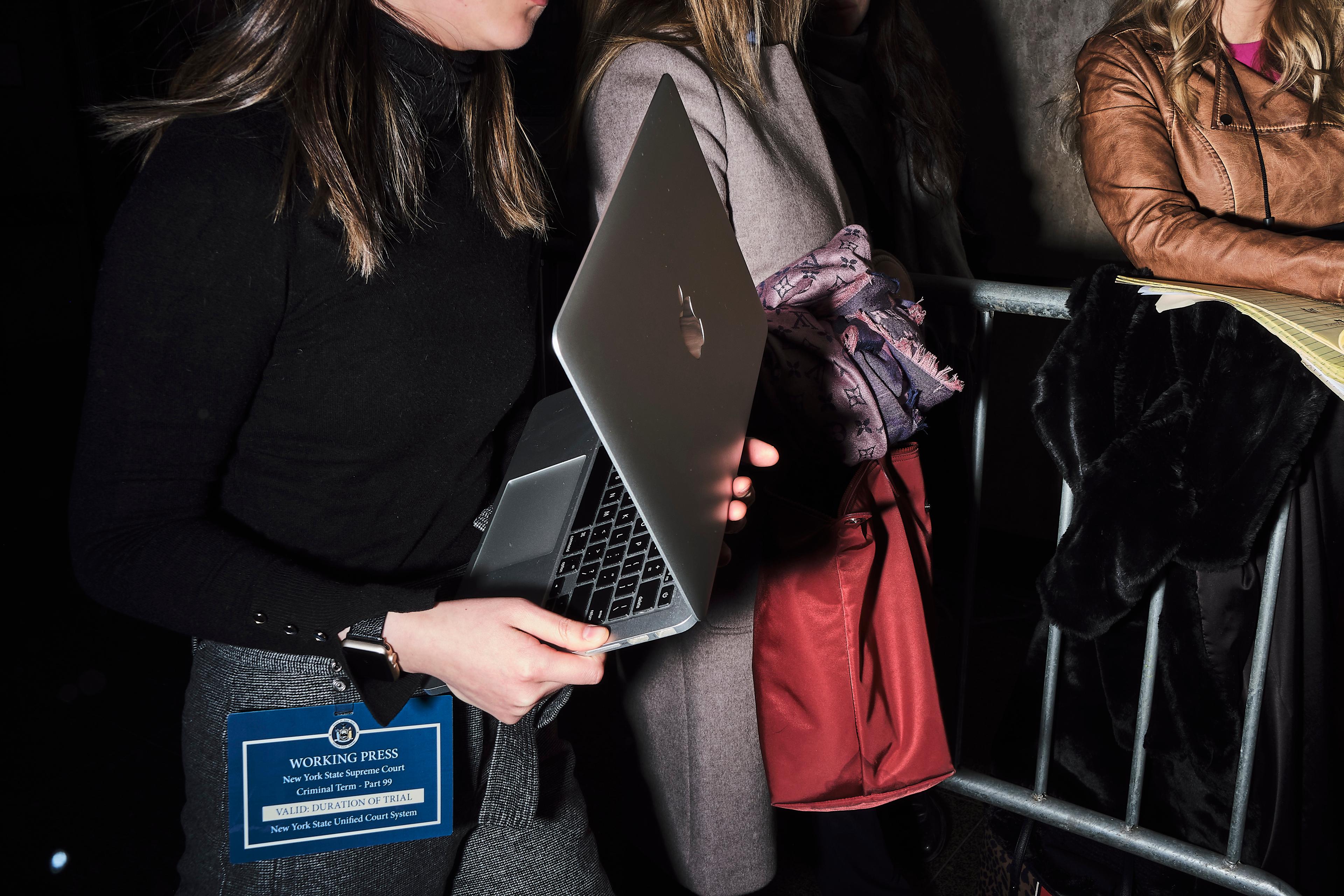 Reporters wait outside the Manhattan Criminal Court courtroom in New York City, Jan. 22, 2020.