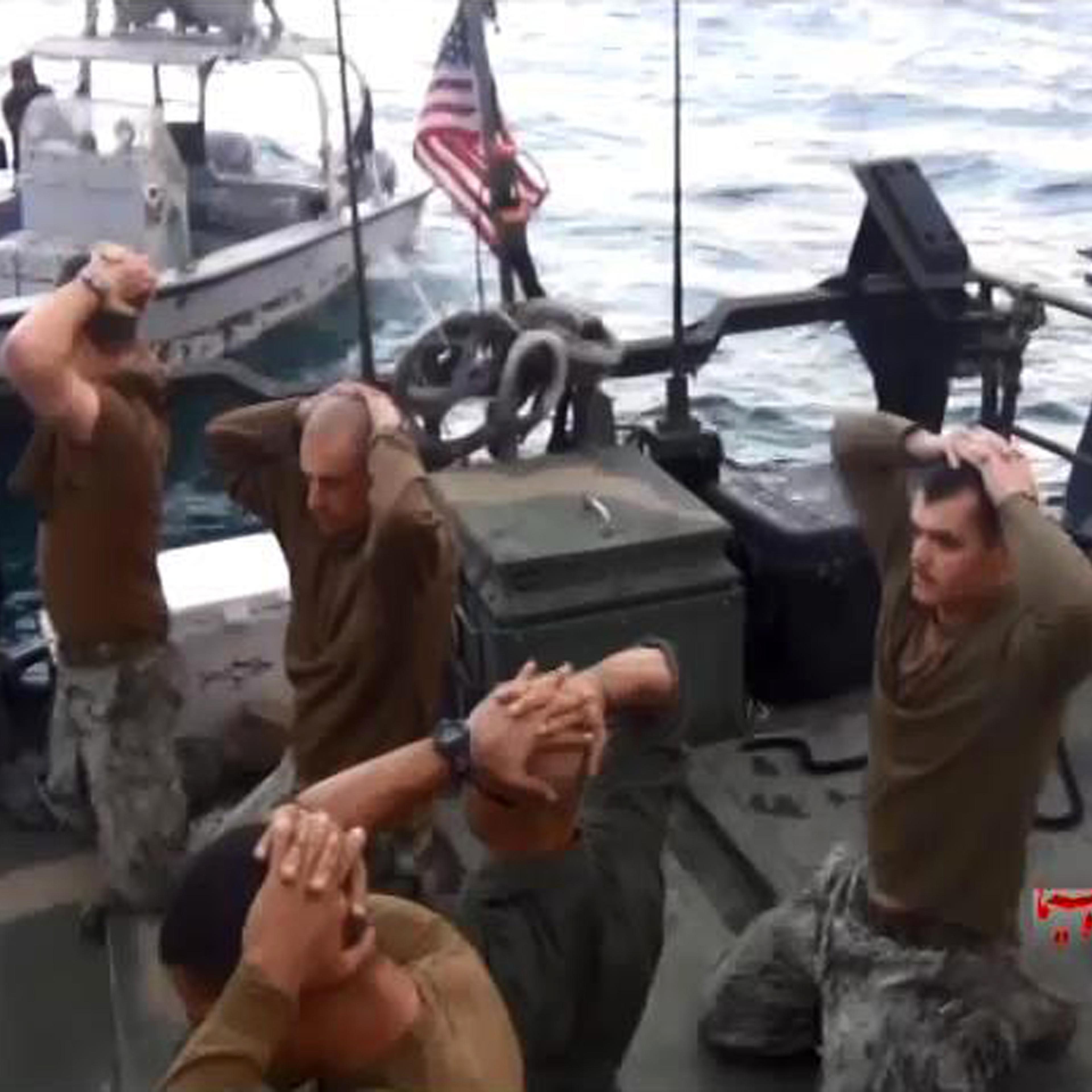 This frame grab from Tuesday, January 12, 2016 video by the Iranian state-run IRIB News Agency, shows detention of American Navy sailors by the Iranian Revolutionary Guards in the Persian Gulf, Iran. The 10 U.S. Navy sailors detained by Iran after their