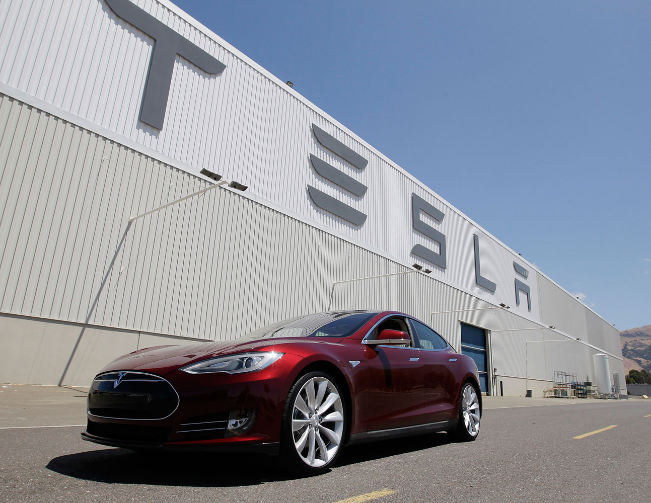 Tesla Model S outside the Tesla factory in Fremont, Calif seen in 2012.