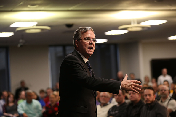 Republican presidential candidate former Florida Governor Jeb Bush speaks during a campaign event at the Nationwide Insurance regional office on January 27, 2016 in Des Moines, Iowa.