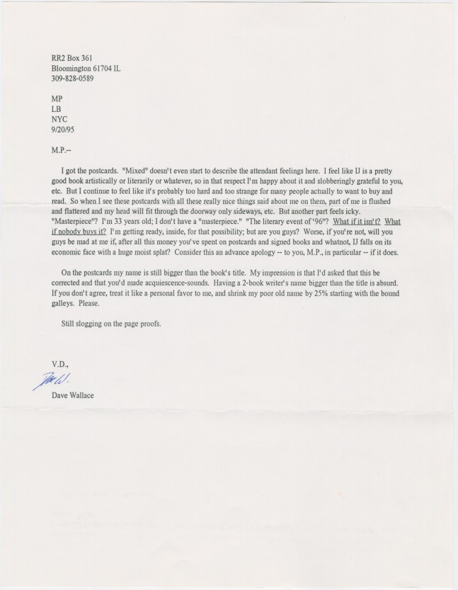 David Foster Wallace letter
