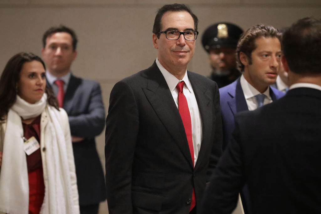 U.S. Treasury Secretary Steven Mnuchin arrives for a classified meeting