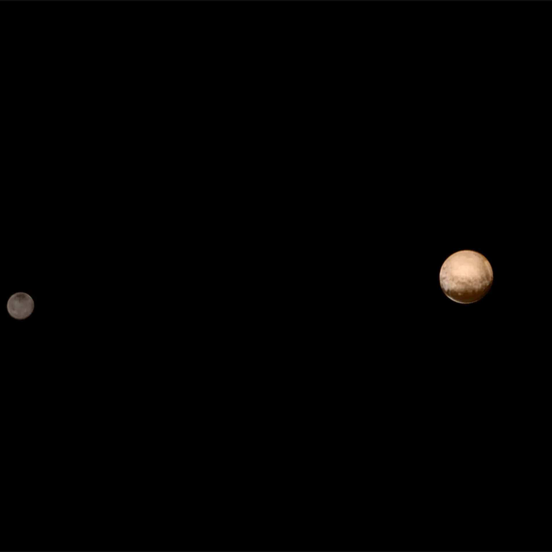 New Horizons was about 3.7 million miles (6 million kilometers) from Pluto and Charon when it snapped this portrait late on July 8, 2015. Color information obtained earlier in the mission from the Ralph instrument has been added.