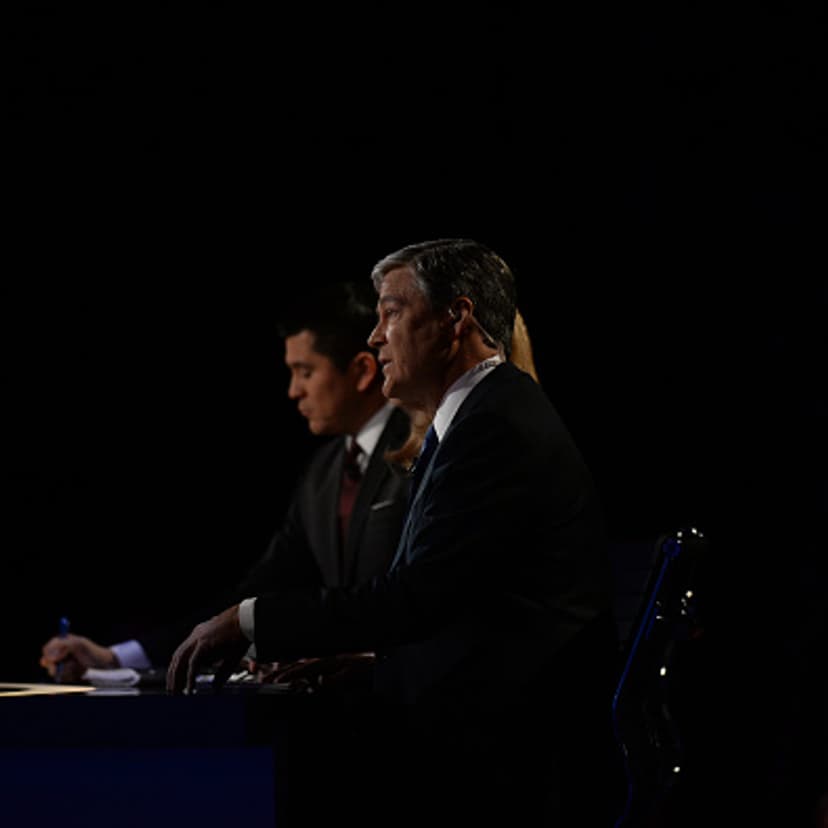 The debate moderators ask questions during the undercard debate.