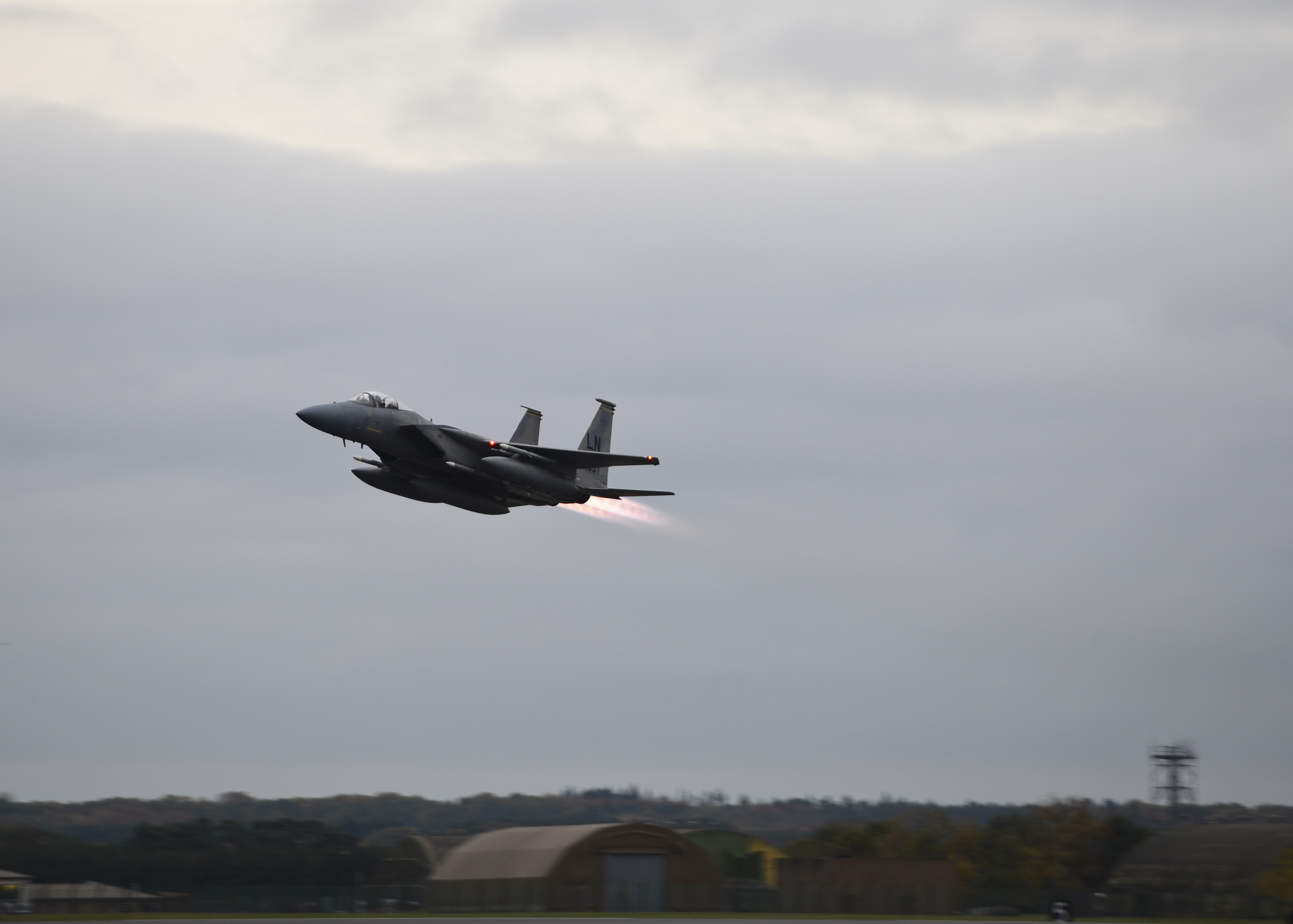 An F-15C leaves its English base for Turkey on Friday.