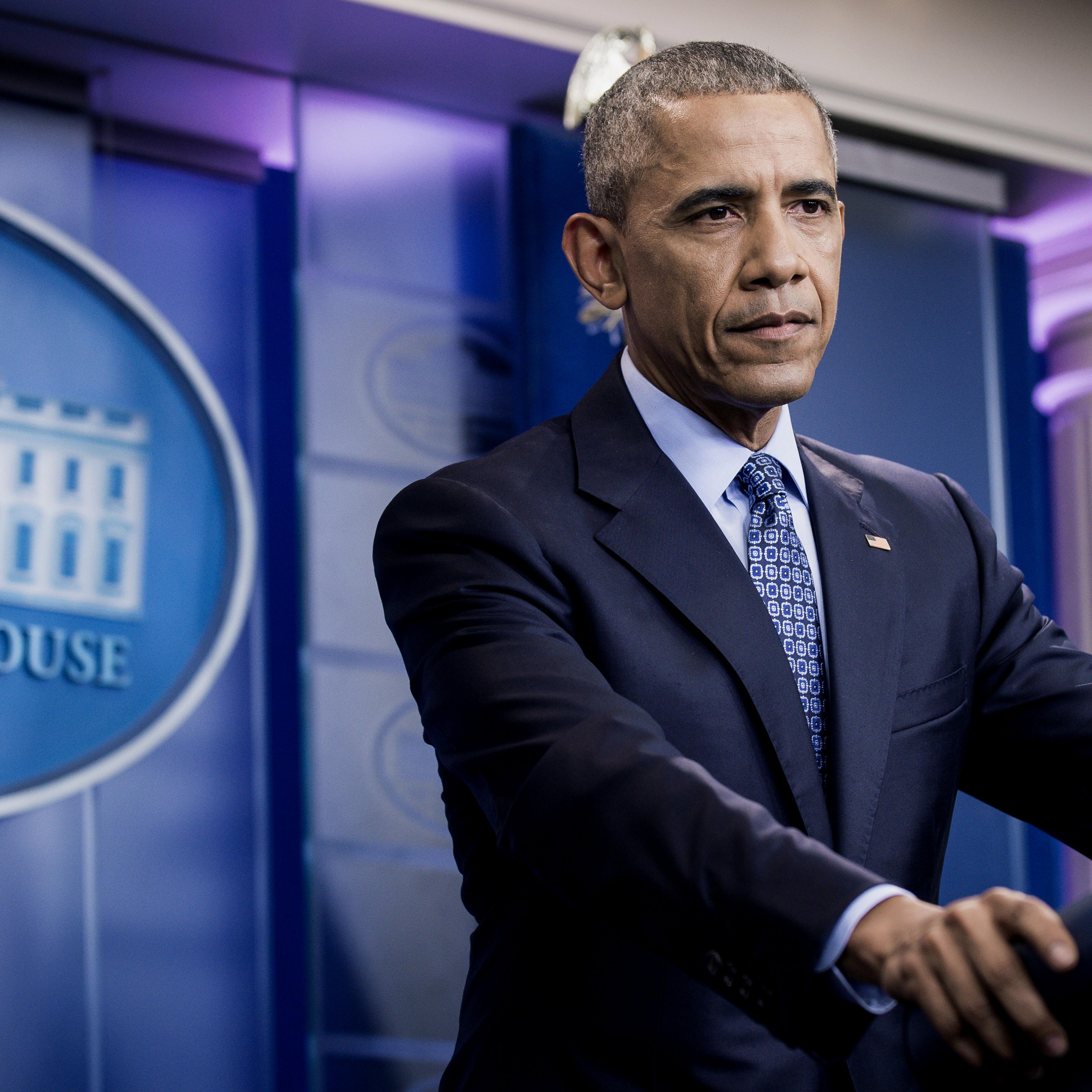 U.S. President Barack Obama listens to questions during his final press conference in the White House briefing room in Washington, D.C., U.S., on Wednesday, Jan. 18, 2017.