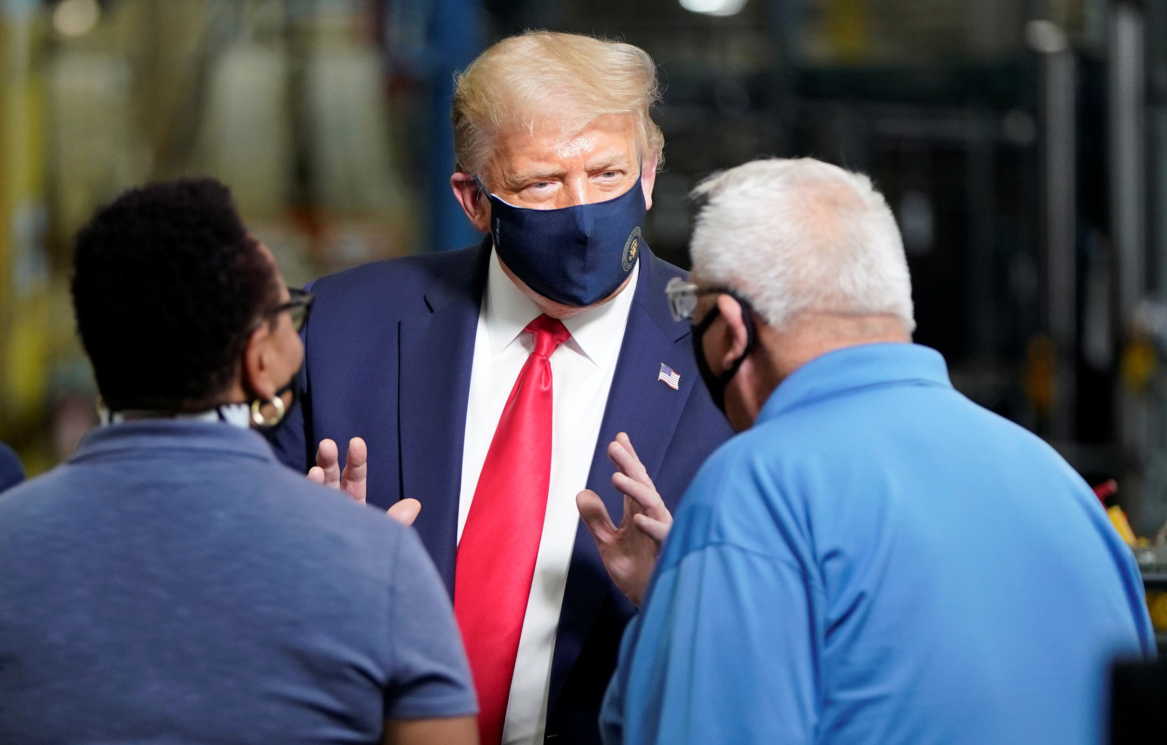 U.S. President Donald Trump tours a Whirlpool Corporation washing machine factory in Clyde, Ohio