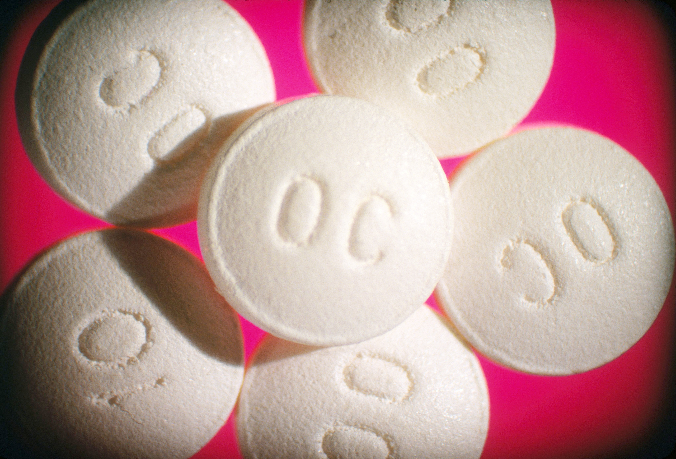 10 mg OxyContin (oxycodone HCI) controlled-release tablet. A morphine-like pain killer, widely abused as a recreational drug.