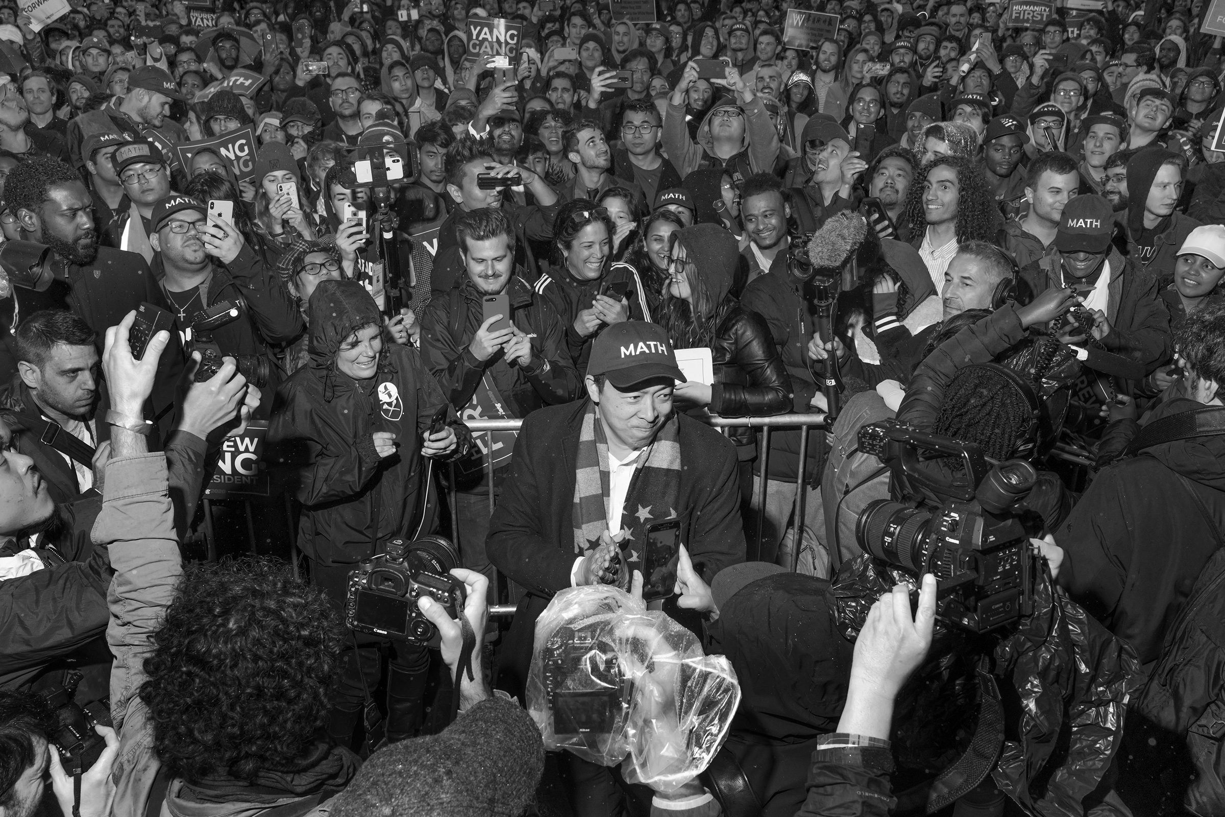 Democratic presidential candidate Andrew Yang greets supporters at a rally in Washington Square Park, New York, May 14, 2019.