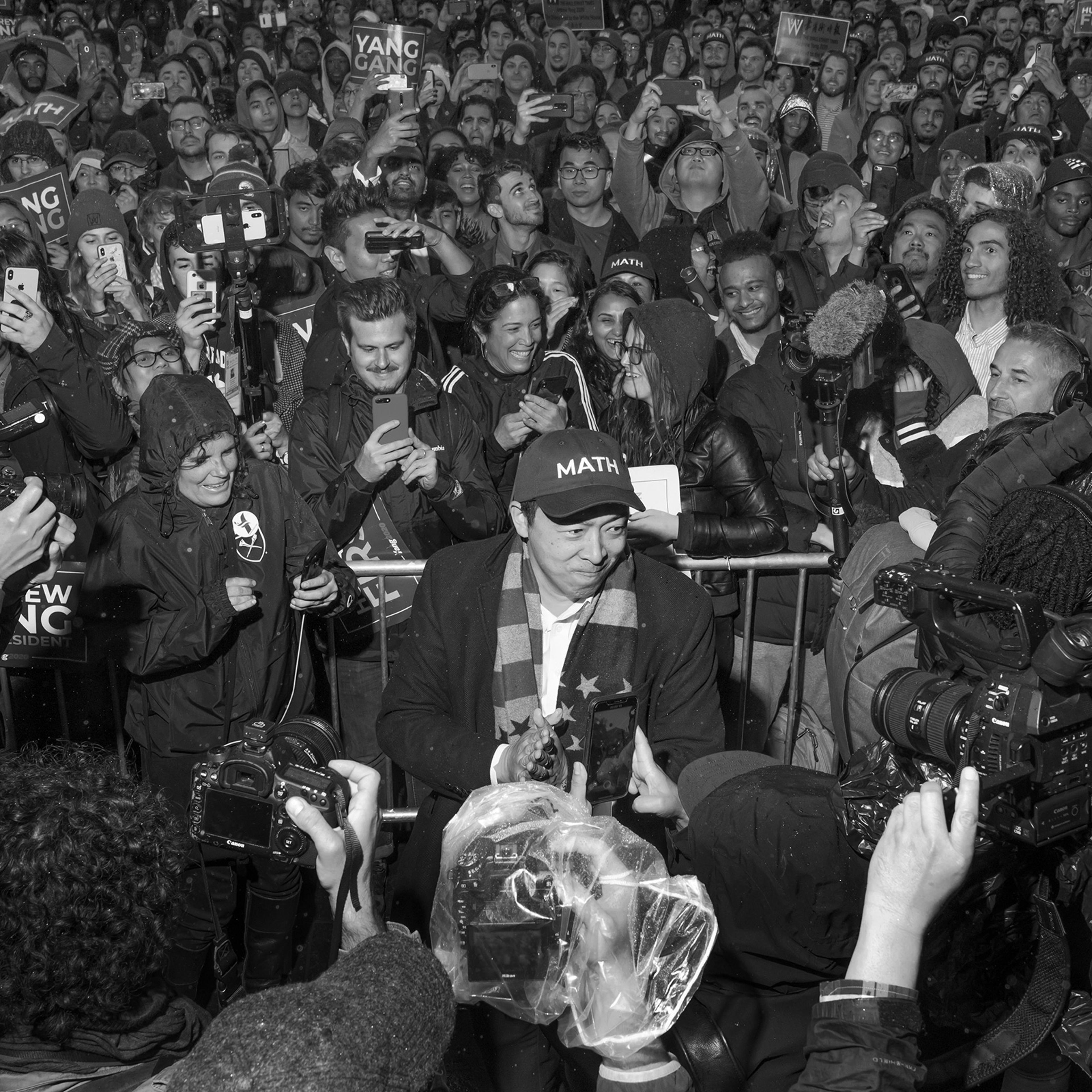 Democratic presidential candidate Andrew Yang greets supporters at a rally in Washington Square Park, New York, May 14, 2019.
