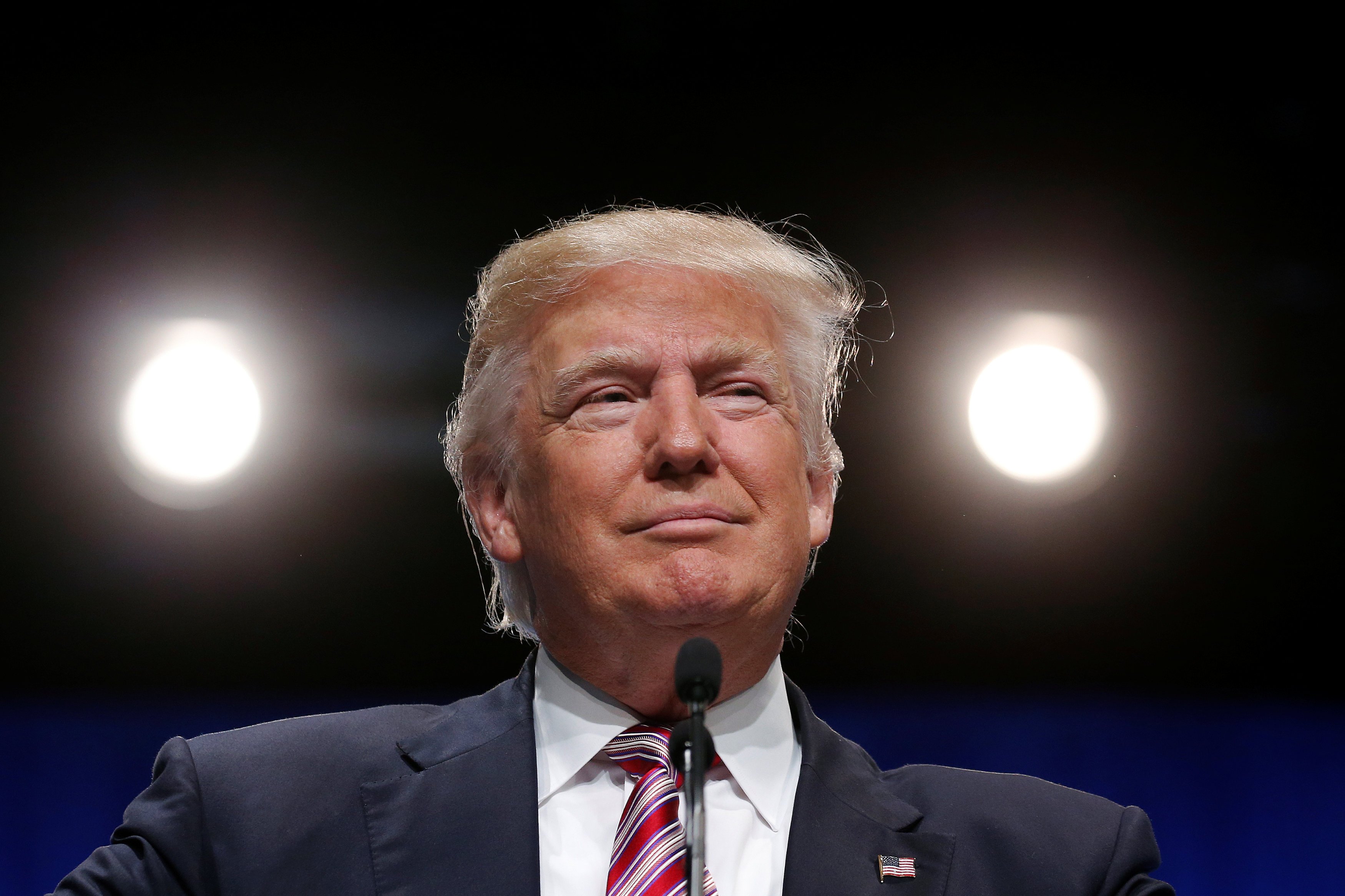 Donald Trump speaks to the Veterans of Foreign Wars conference at a campaign event in Charlotte