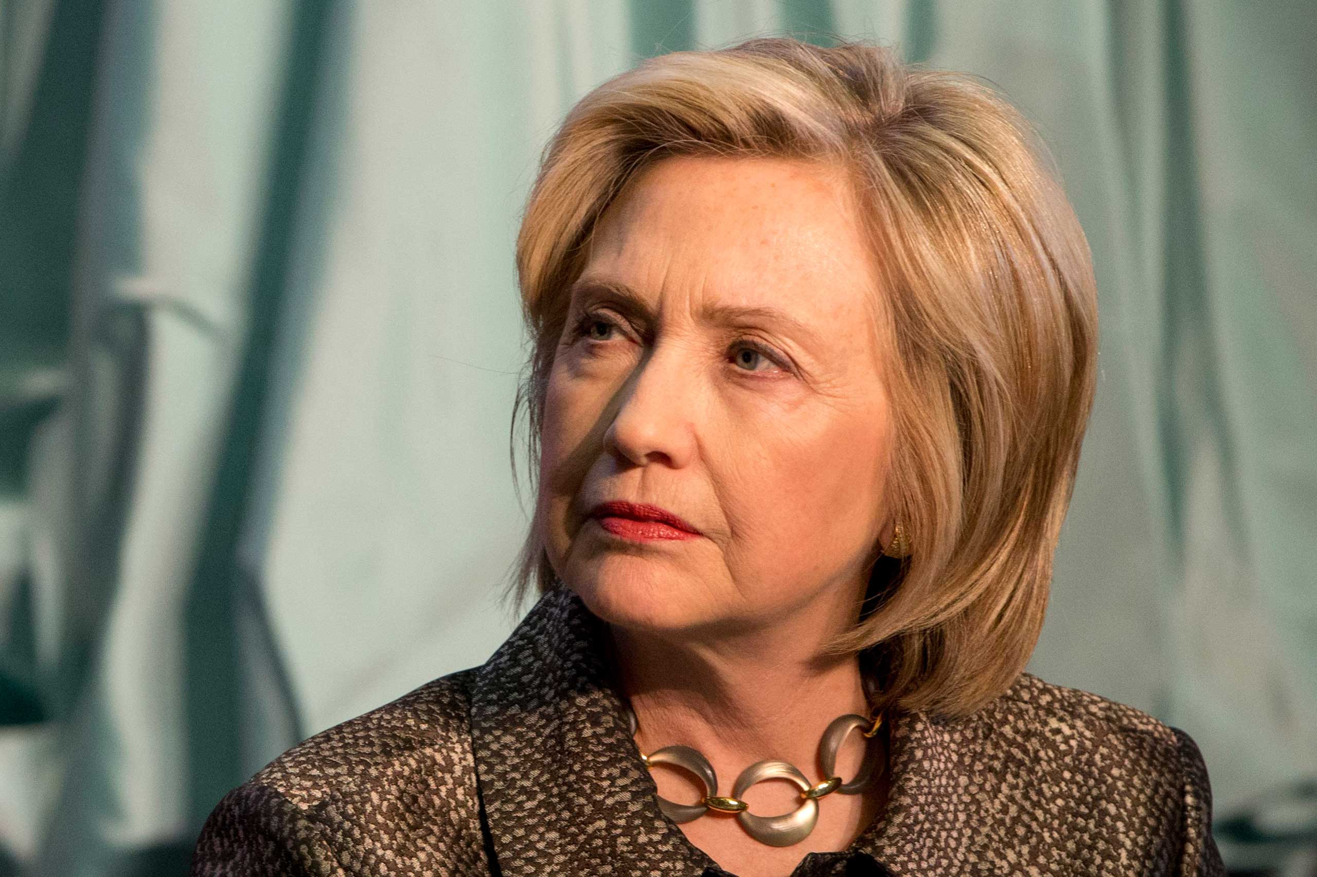 Democratic presidential candidate Hillary Rodham Clinton attends The Hillary Rodham Clinton Awards for Advancing Women in Peace and Security, in the Riggs Library at Georgetown University in Washington on Apr. 22, 2015.