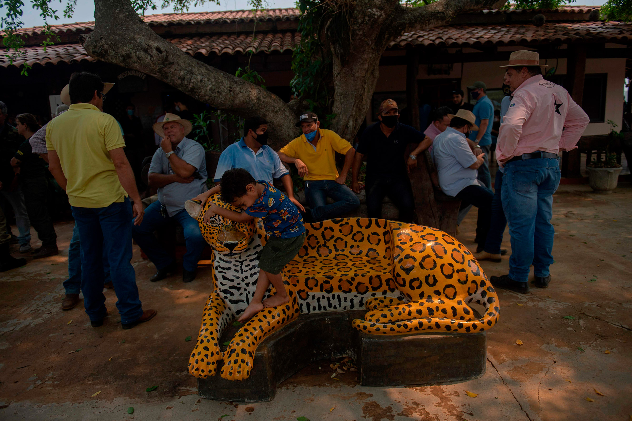 Farmers wait for a meeting with politicians on Sept. 19 to discuss the record fires in the Pantanal during the dry season.
