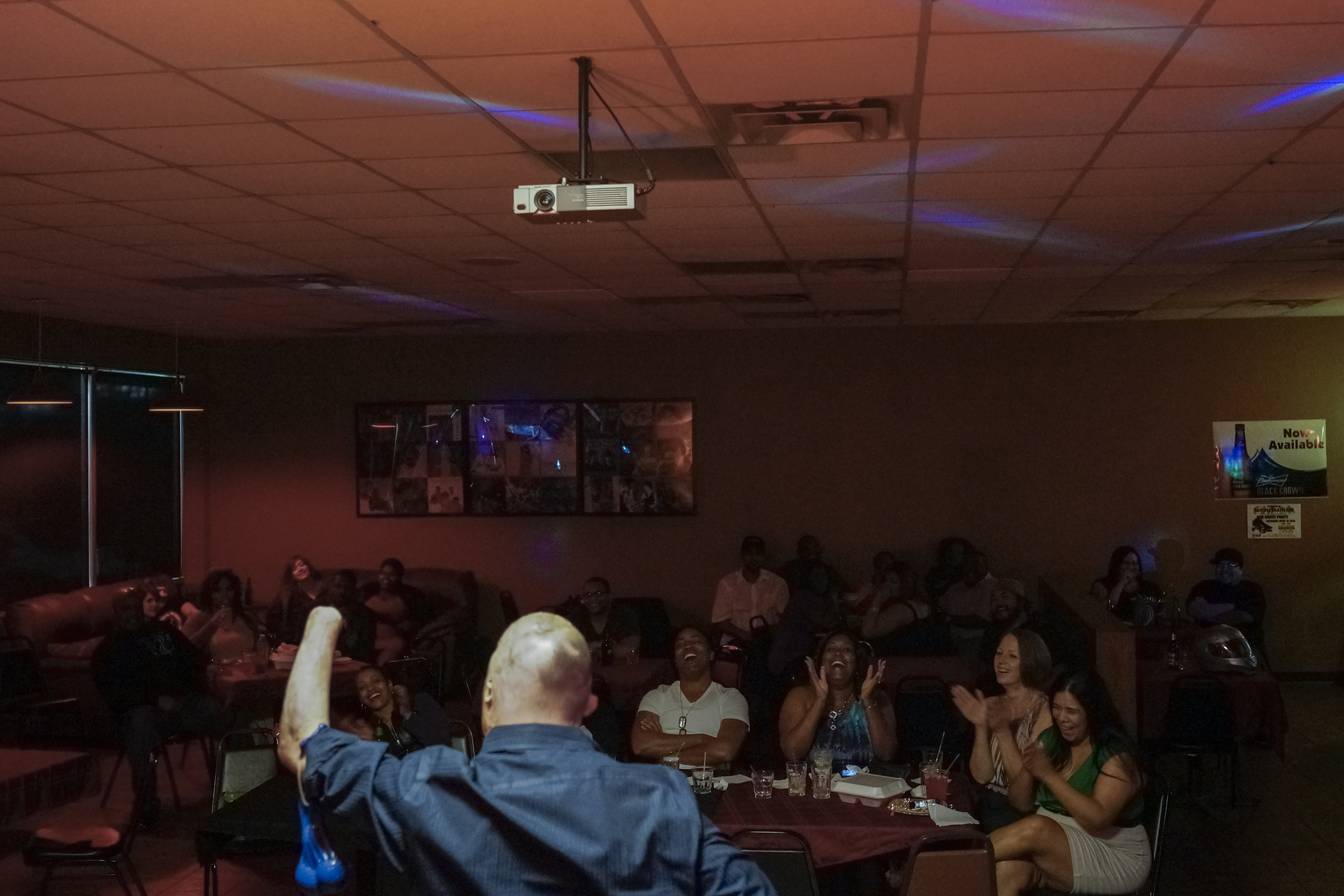 2013.  San Antonio, TX.  USA.  Bobby performs his comedy routine at the Uptown 78 Lounge.   Bobby Henline, 41, veteran of four tours to Iraq and sole survivor of an IED blast that killed the other four soldiers in his humvee in Iraq in 2007.  He is now a