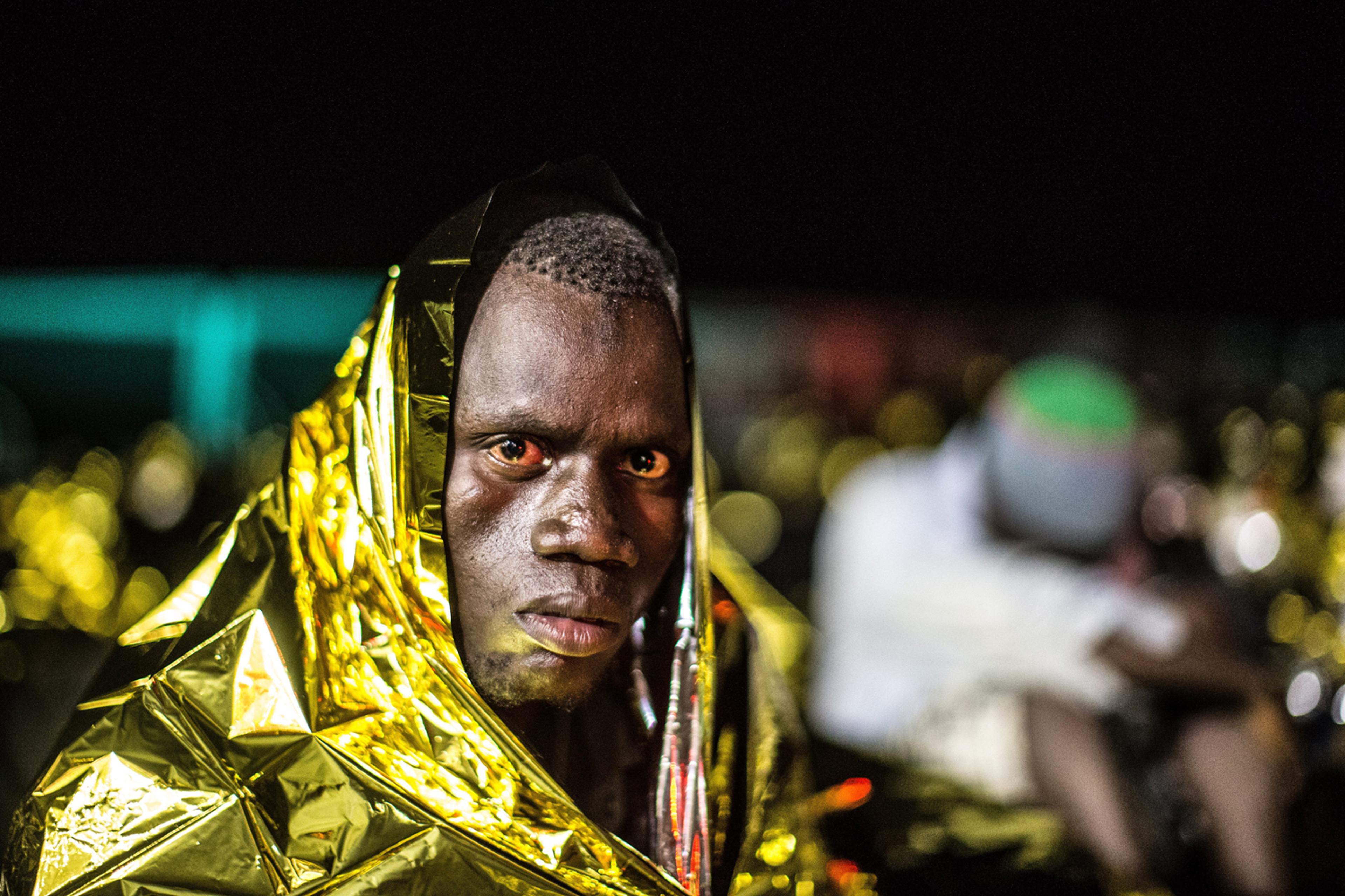 Africa refugees on an Italian navy ship after being rescued at sea, June 8.