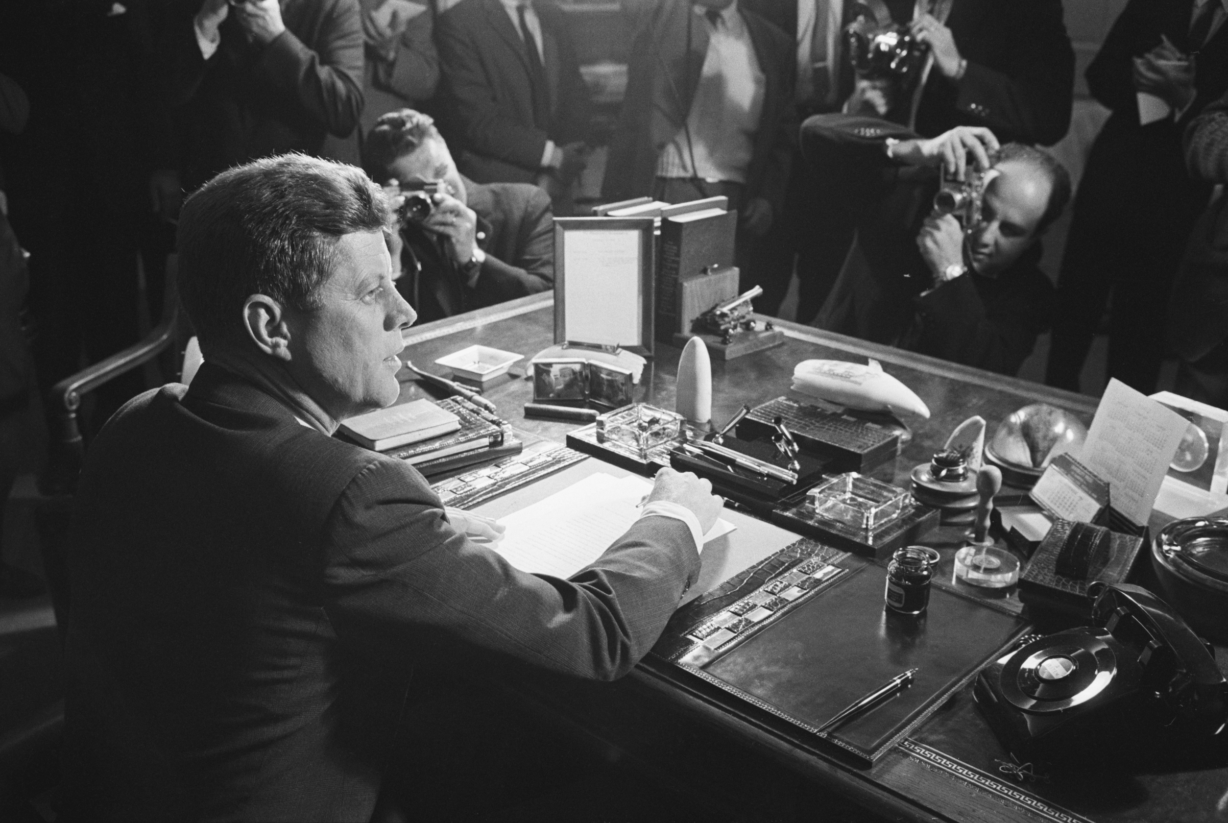 President Kennedy After Signing Arms Embargo