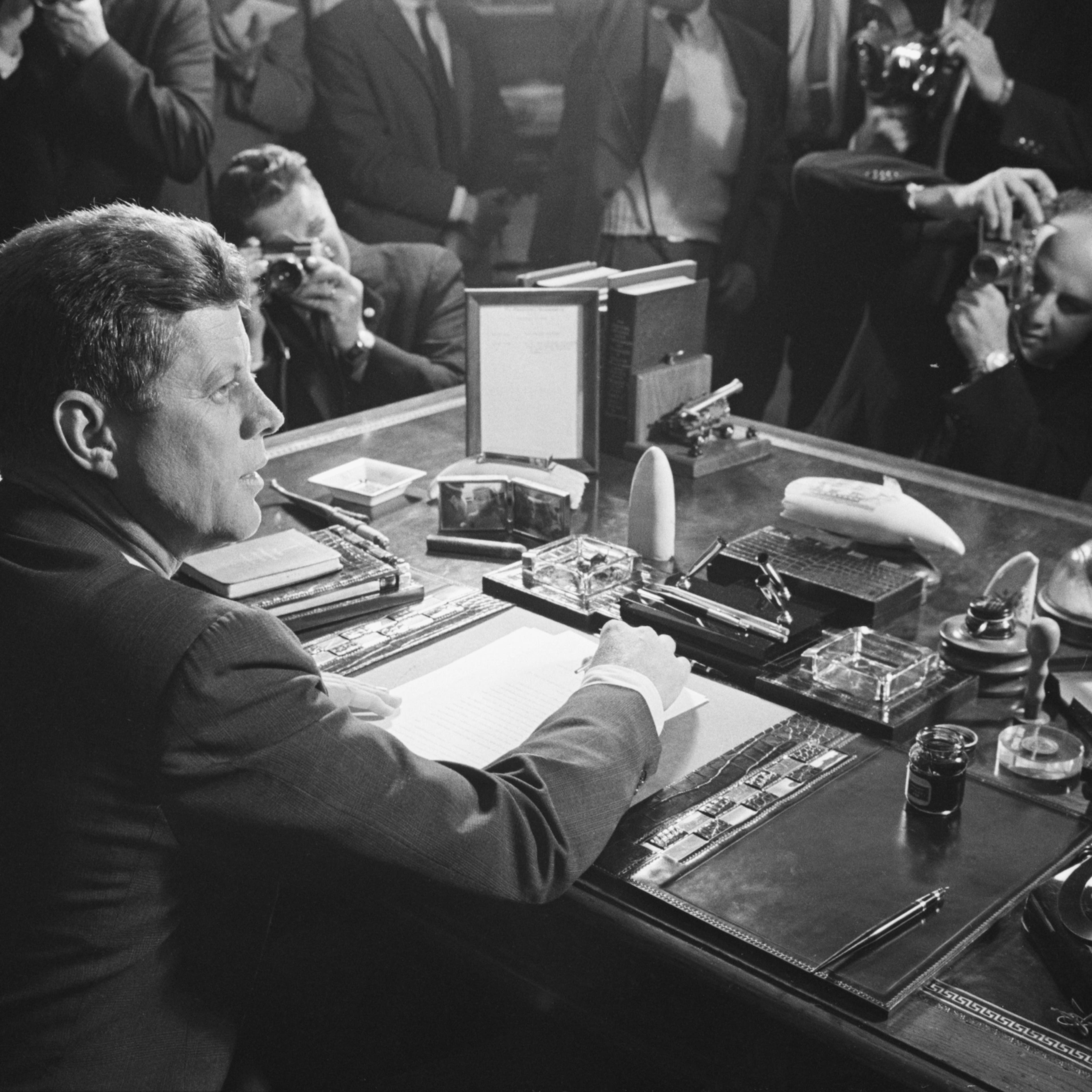 President Kennedy After Signing Arms Embargo