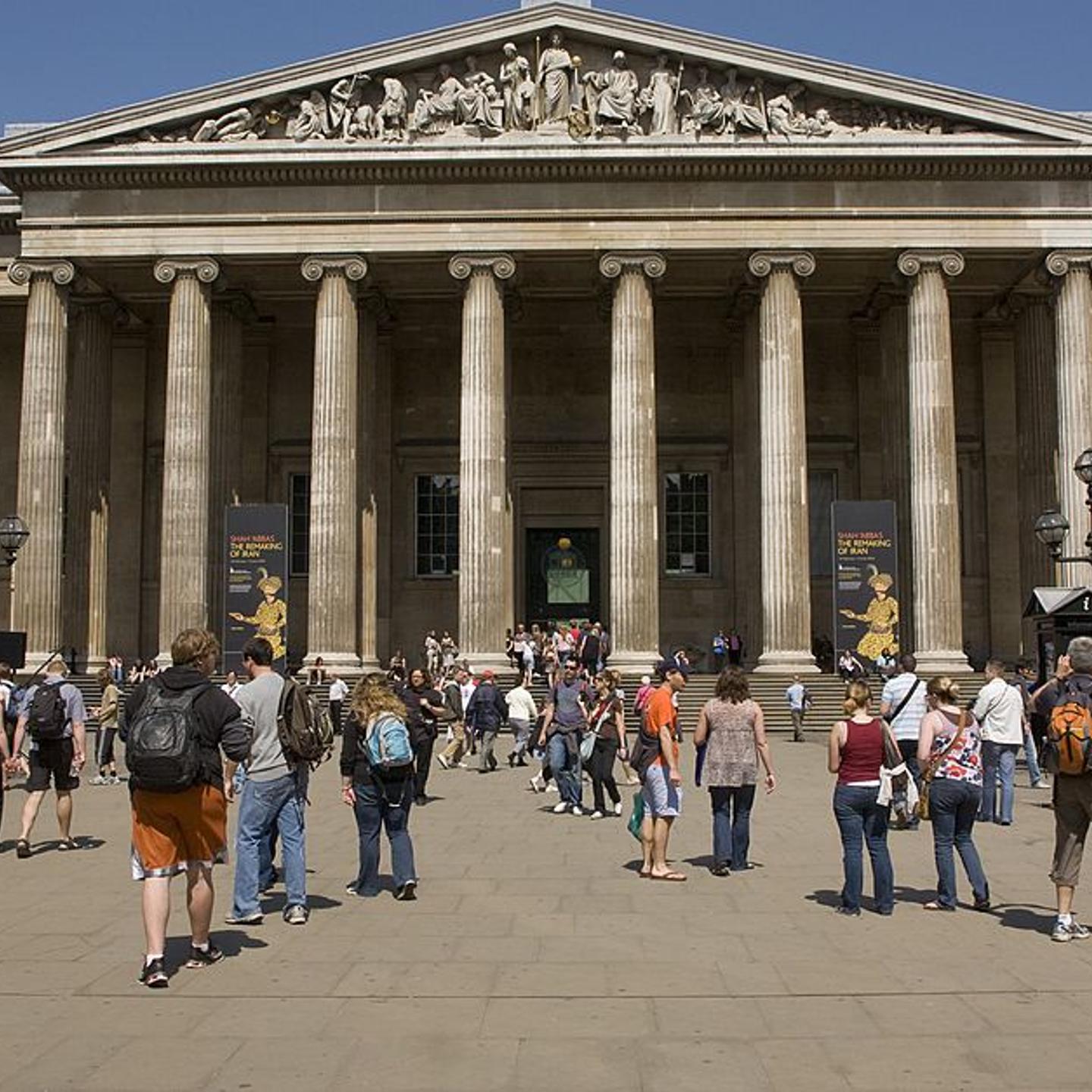 LONDON, ENGLAND, UNITED KINGDOM - 2009: Visitors to the British Museum are seen outside the entrance in this 2009 London, United Kingdom, cityscape photo.