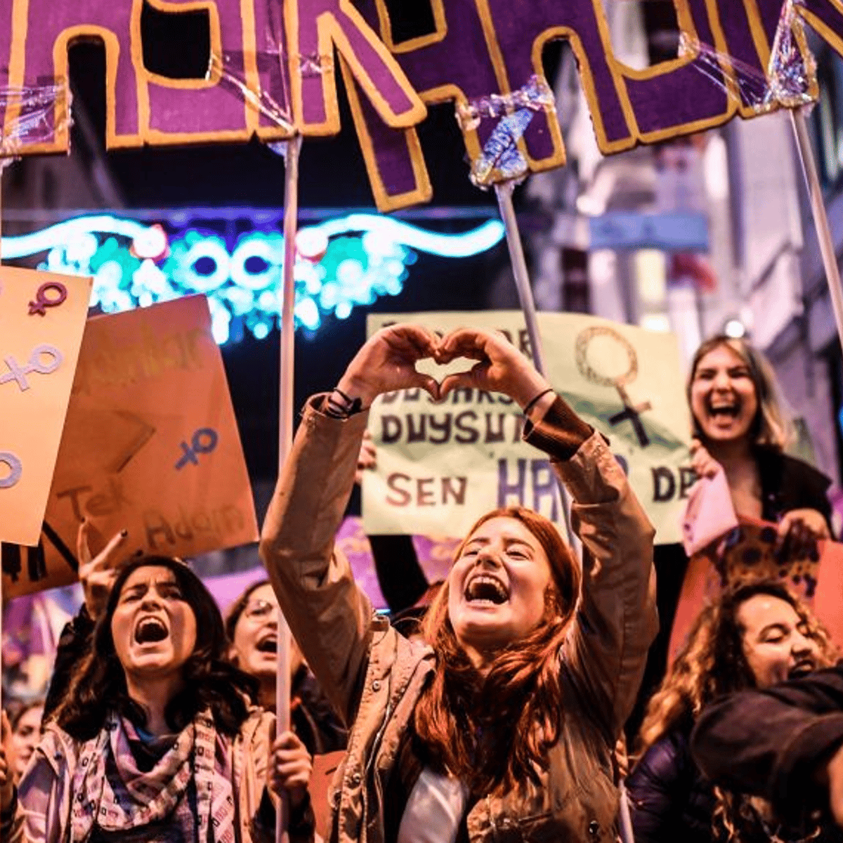 Women marching for International Women's Day in Istanbul, March 8 2018.