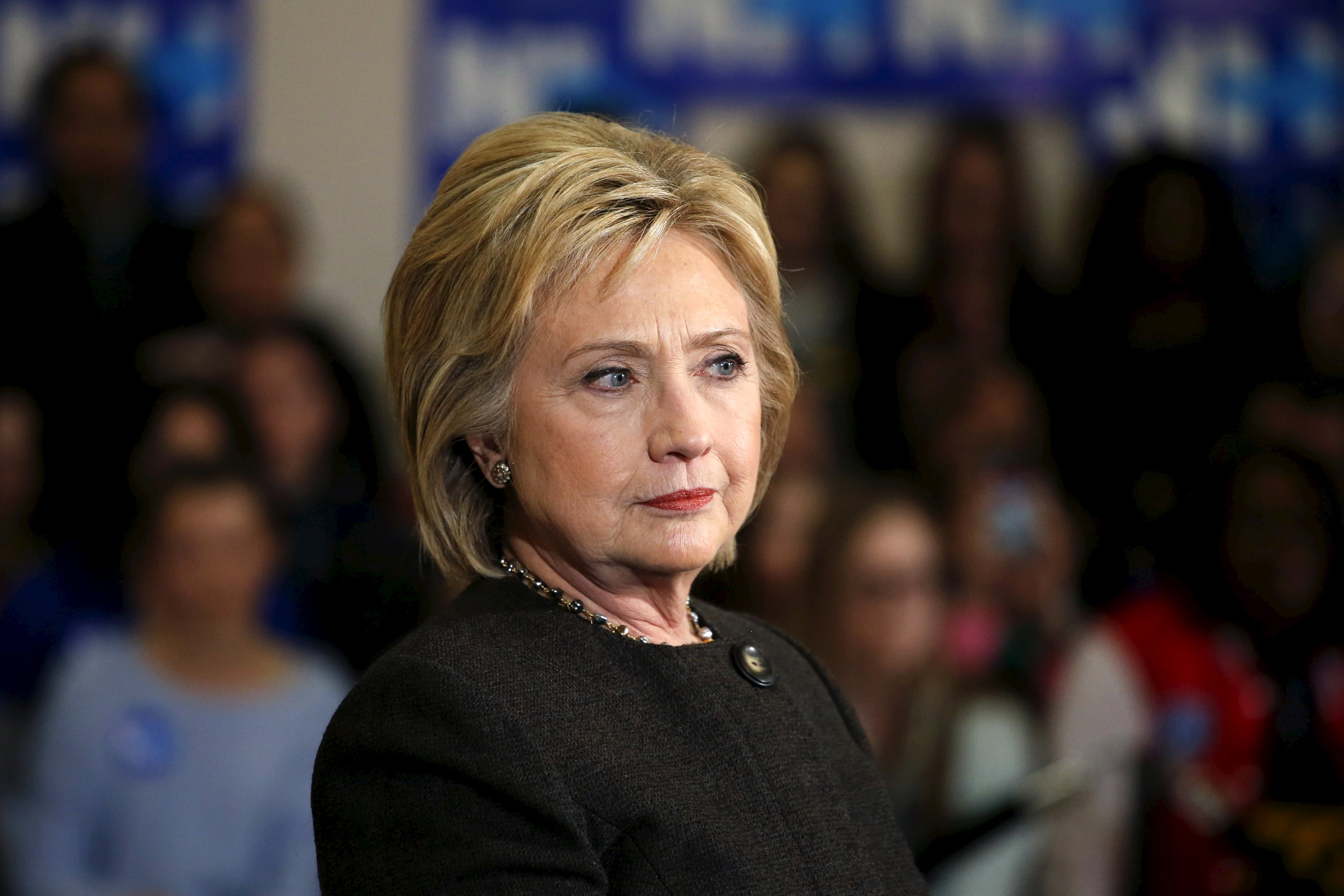 U.S. Democratic presidential candidate Hillary Clinton takes a question during a campaign rally in Derry, New Hampshire