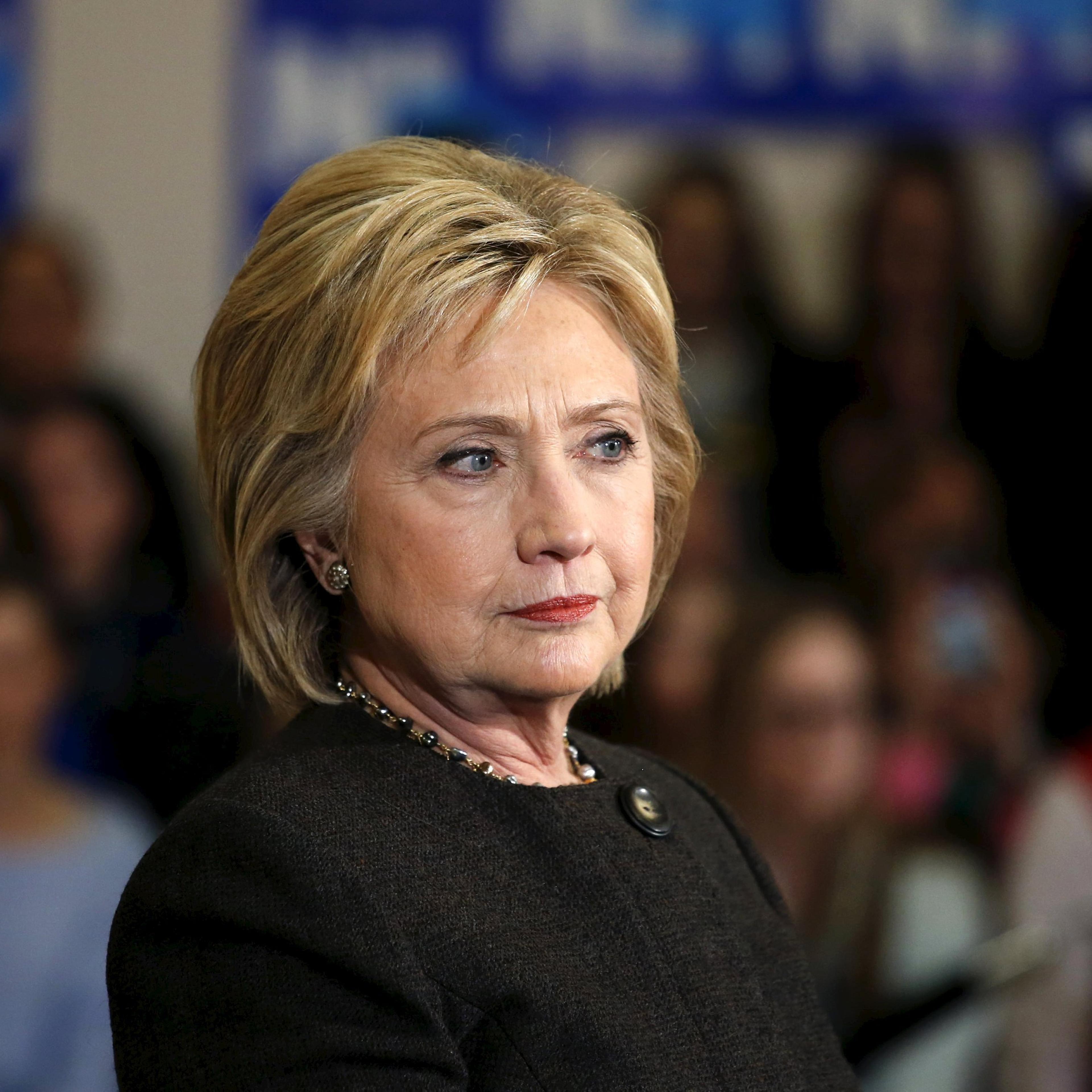 U.S. Democratic presidential candidate Hillary Clinton takes a question during a campaign rally in Derry, New Hampshire