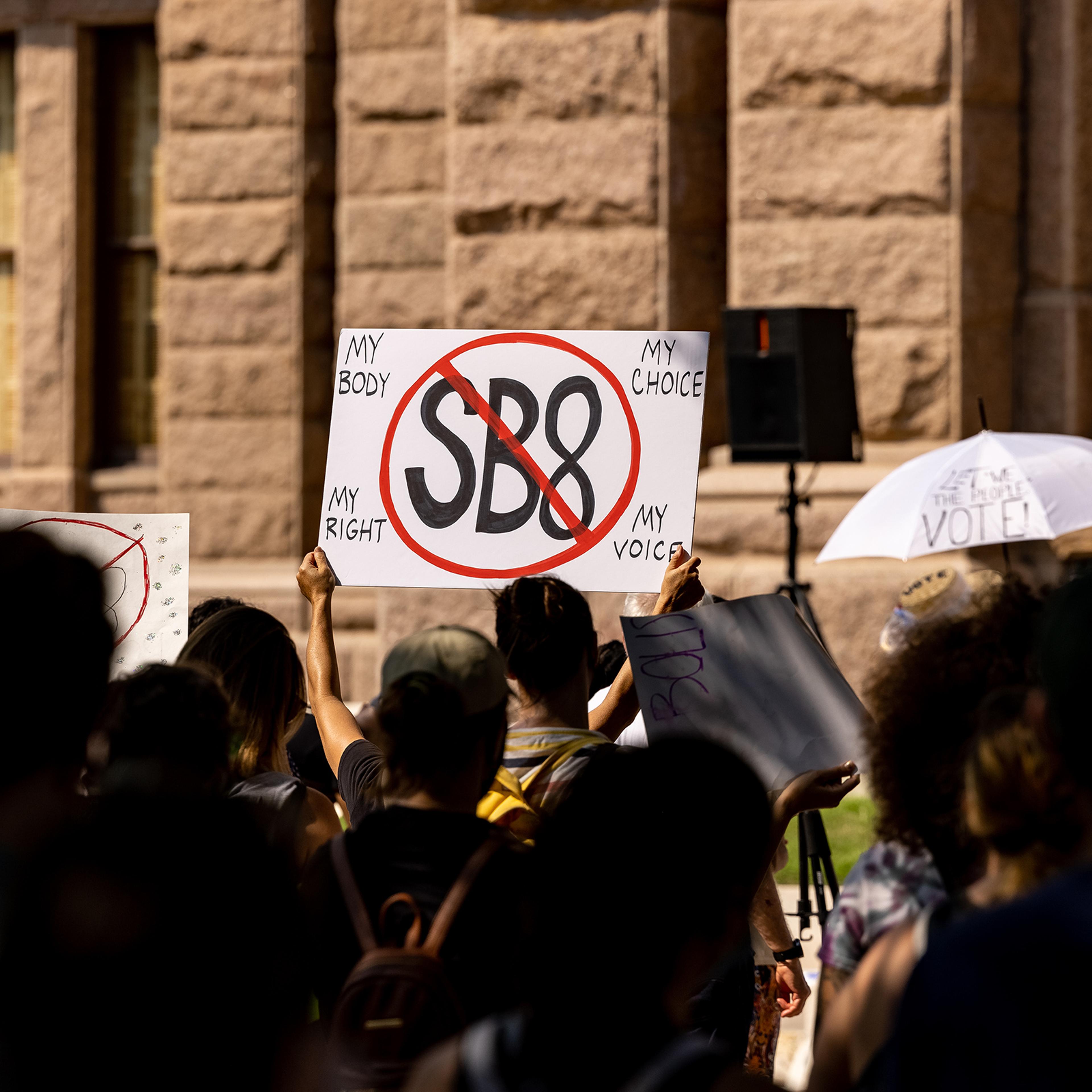 Abortion rights activists rally at the Texas State Capitol in Austin, Texas on Sept. 11, 2021.