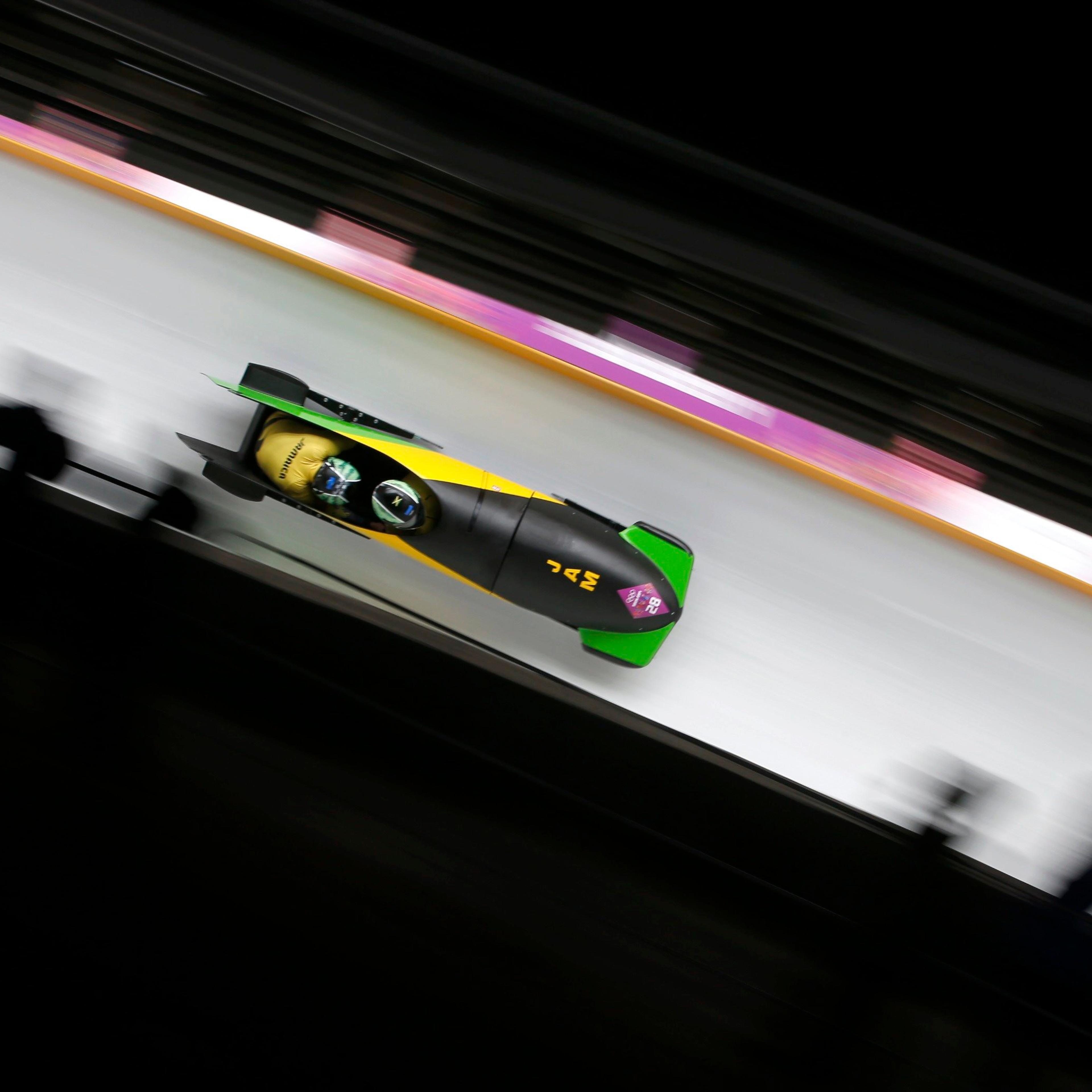 Jamaica's Winston Watts and Marvin Dixon speed down the track during the two-man bobsleigh event at the 2014 Sochi Winter Olympics