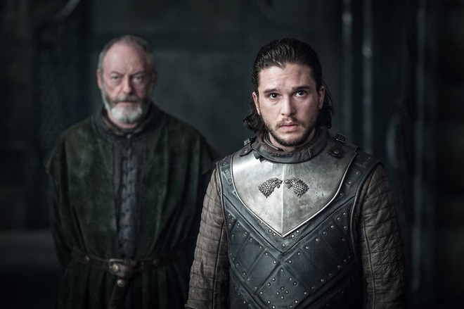 Liam Cunningham and Kit Harington in Game of Thrones