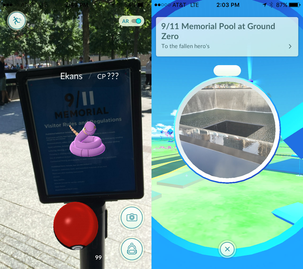 Pokemon Go at the 9/11 memorial