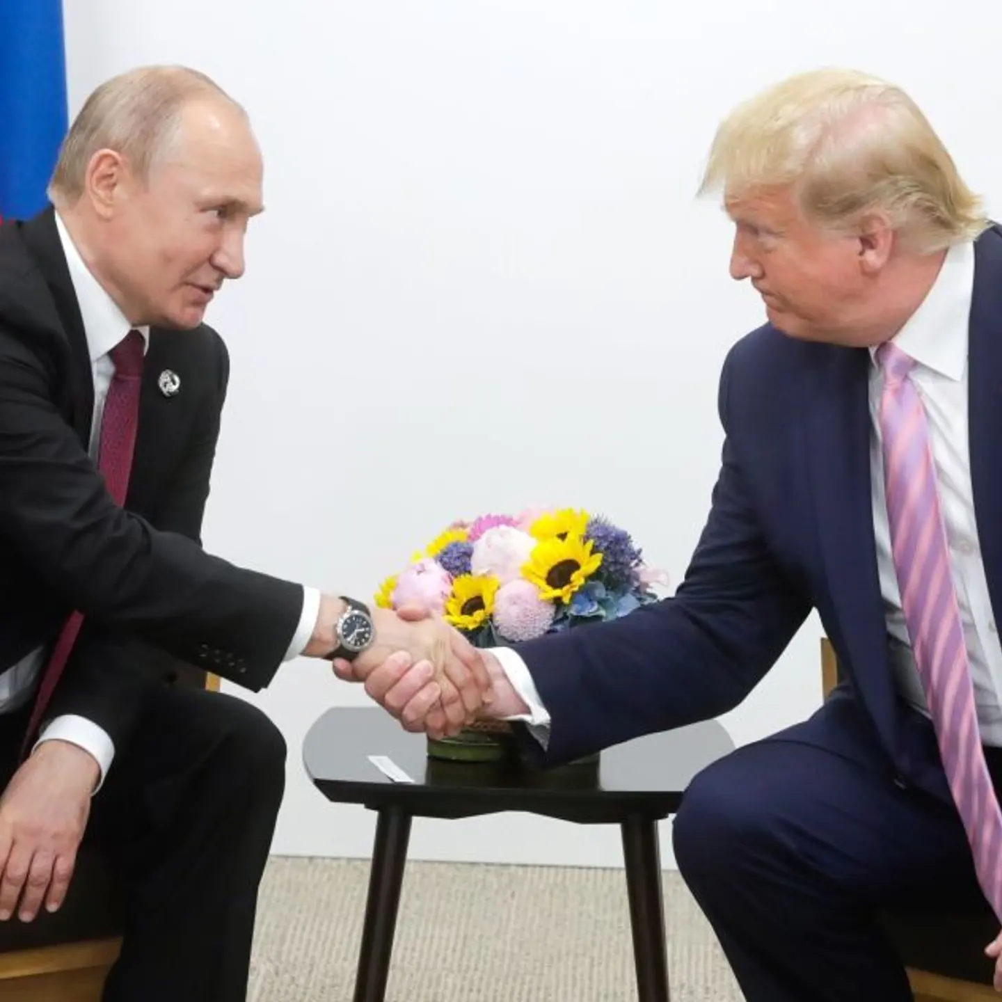 U.S. President Donald Trump (R) meets Russian President Vladimir Putin (L) on the first day of the G20 summit in Osaka, Japan on June 28, 2019.