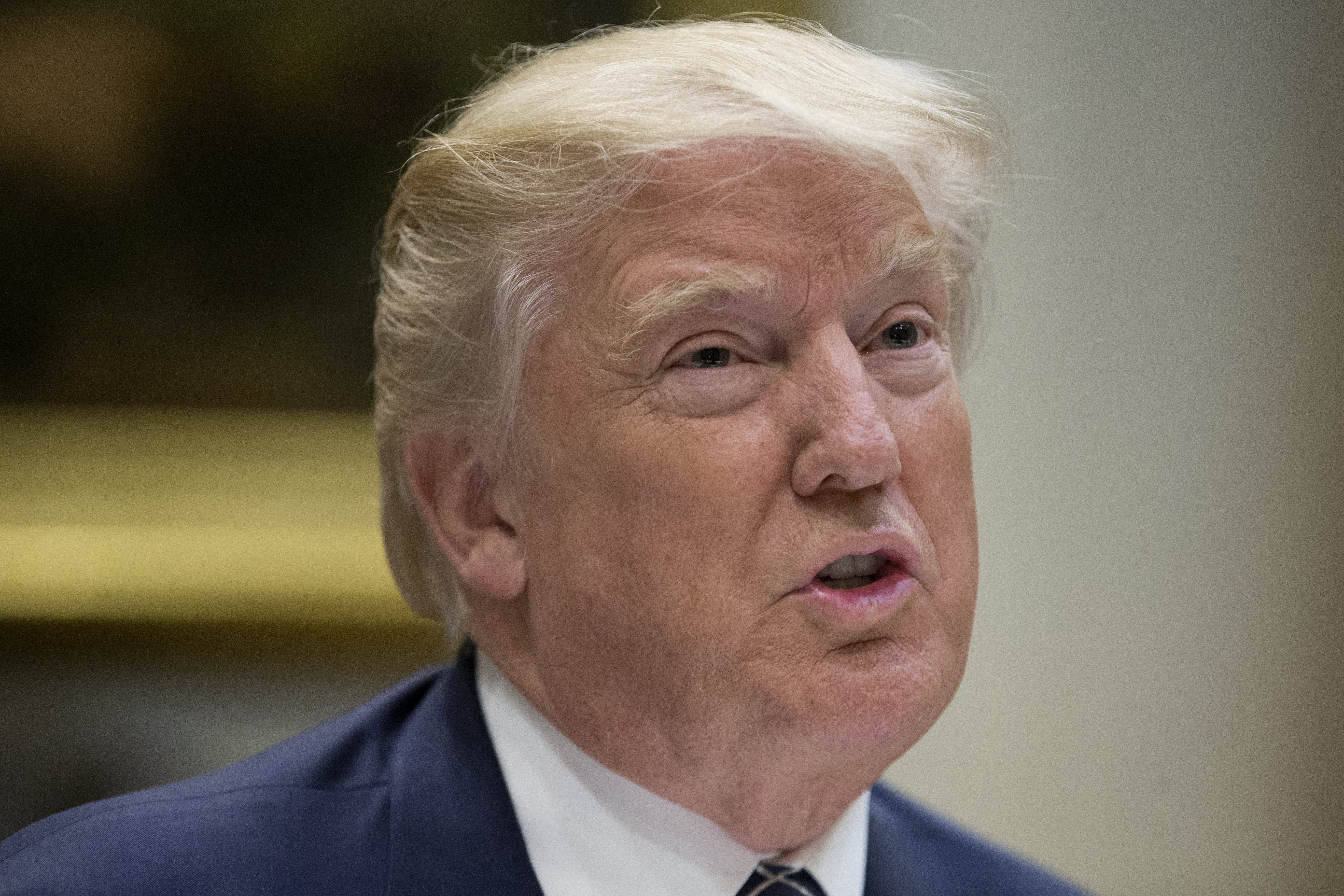 President Donald J. Trump attends a meeting with service members in which he delivered remarks on health care and the failed attempt to replace and repeal the Affordable Care Act, in the Roosevelt Room of the White House in Washington on July 18, 2017.