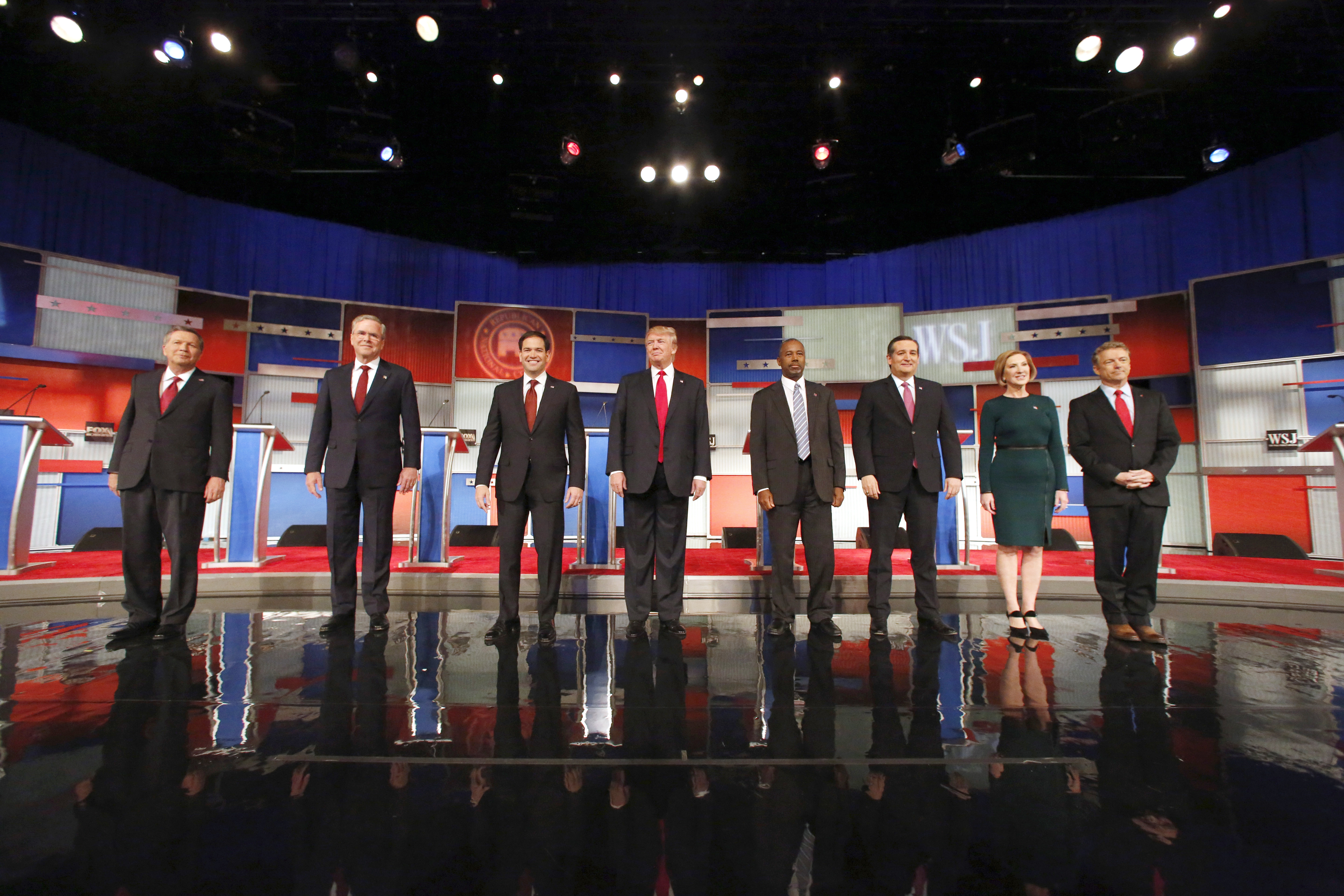 John Kasich, Jeb Bush, Marco Rubio, Donald Trump, Ben Carson, Ted Cruz, Carly Fiorina, Rand Paul