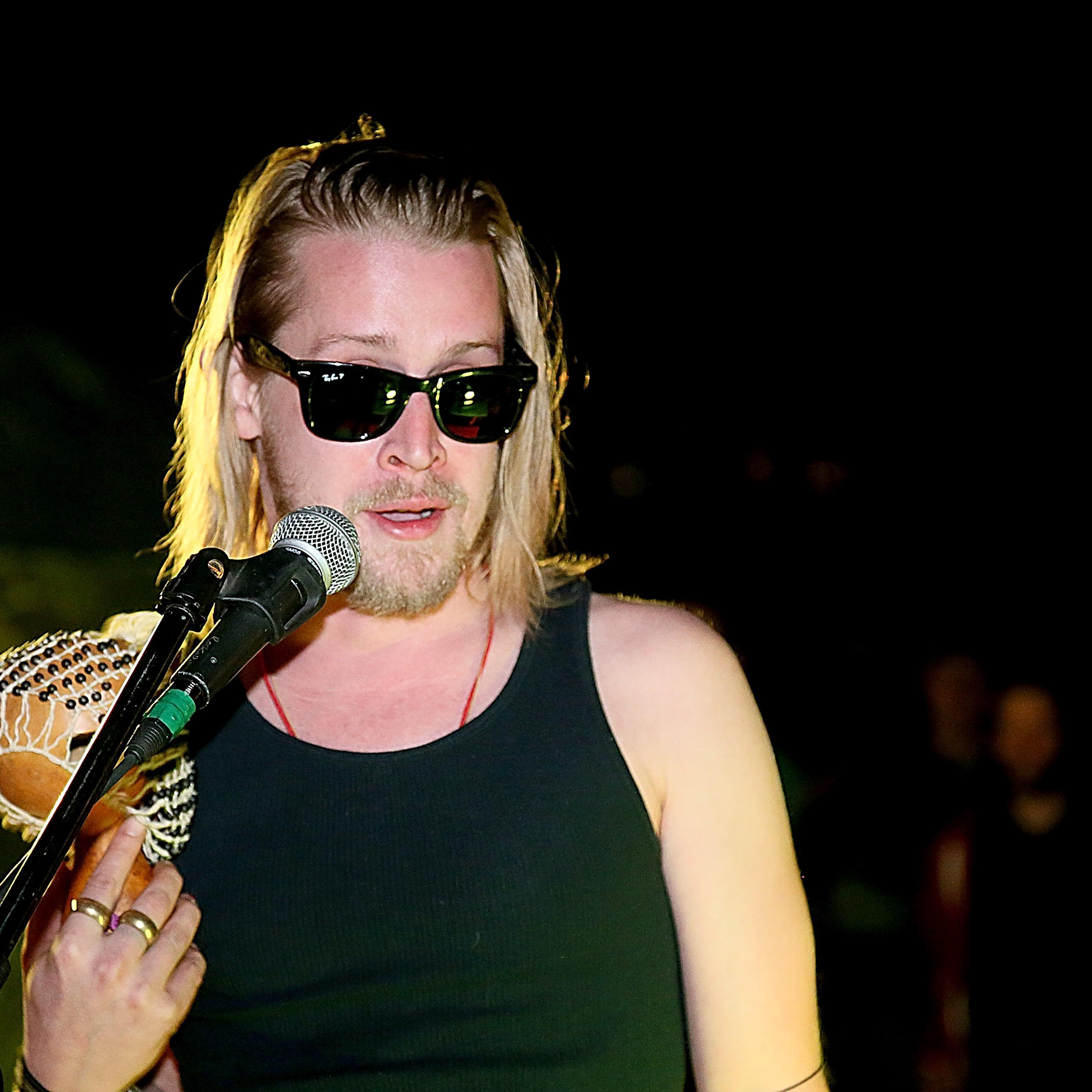Macaulay Culkin performs with Pizza Underground at Unconventional Oven on Jan. 31, 2014 in Austin.