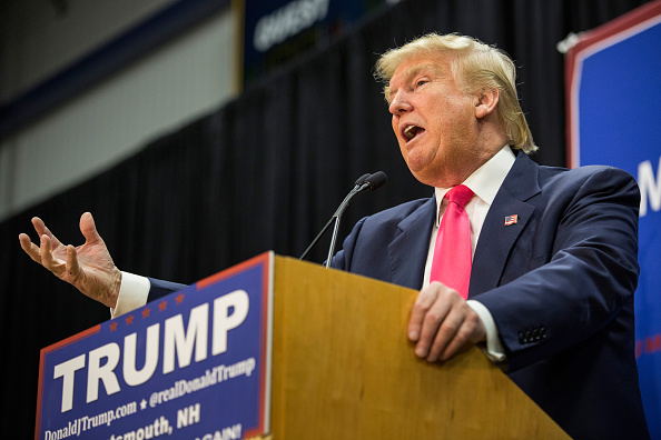 Republican presidential hopeful Donald Trump speaks at a rally at Great Bay Community College on February 4, 2016 in Portsmouth, New Hampshire.