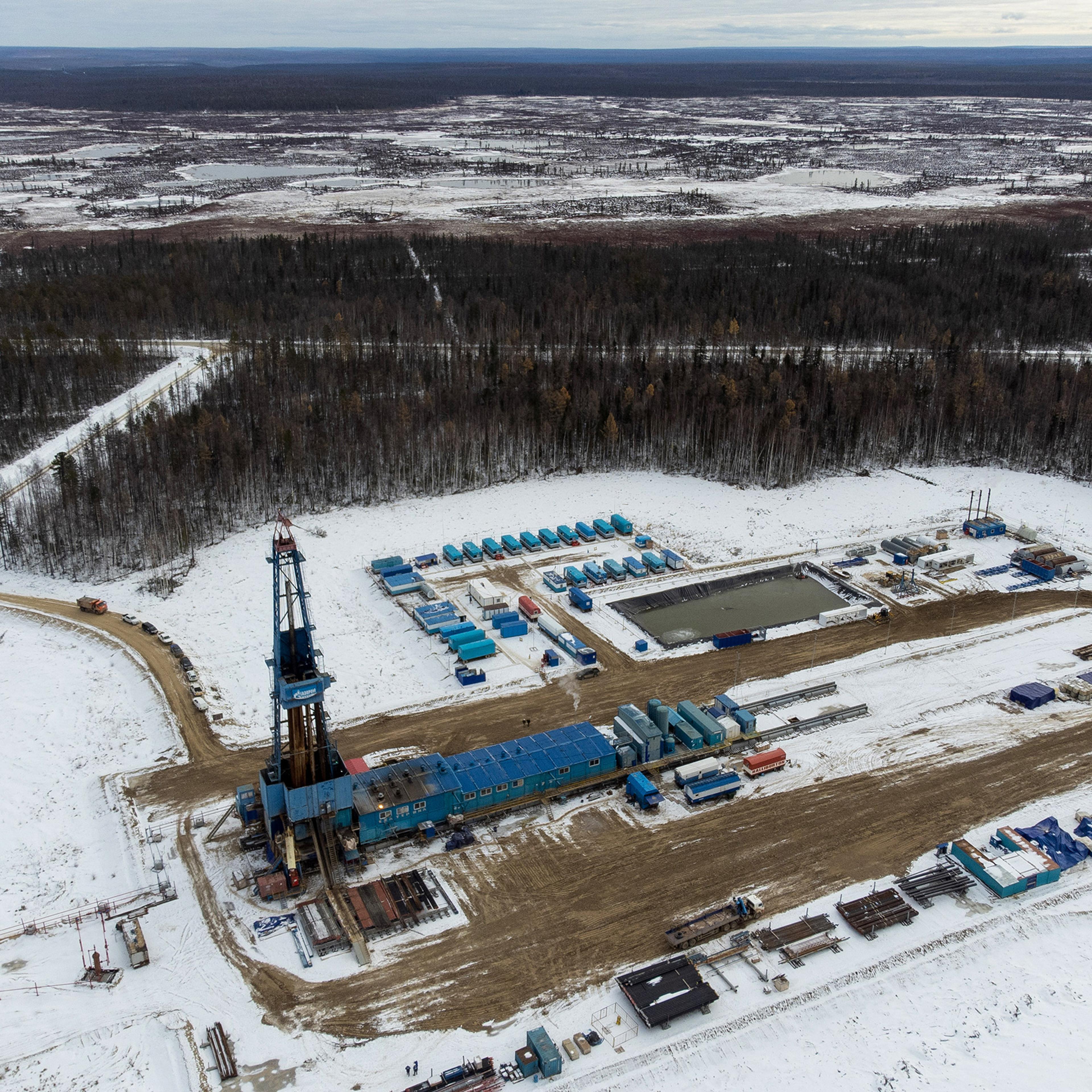 A gas drilling rig on the Gazprom PJSC Chayandinskoye oil, gas and condensate field, a resource base for the Power of Siberia gas pipeline, in the Lensk district of the Sakha Republic, Russia, on Oct. 13.