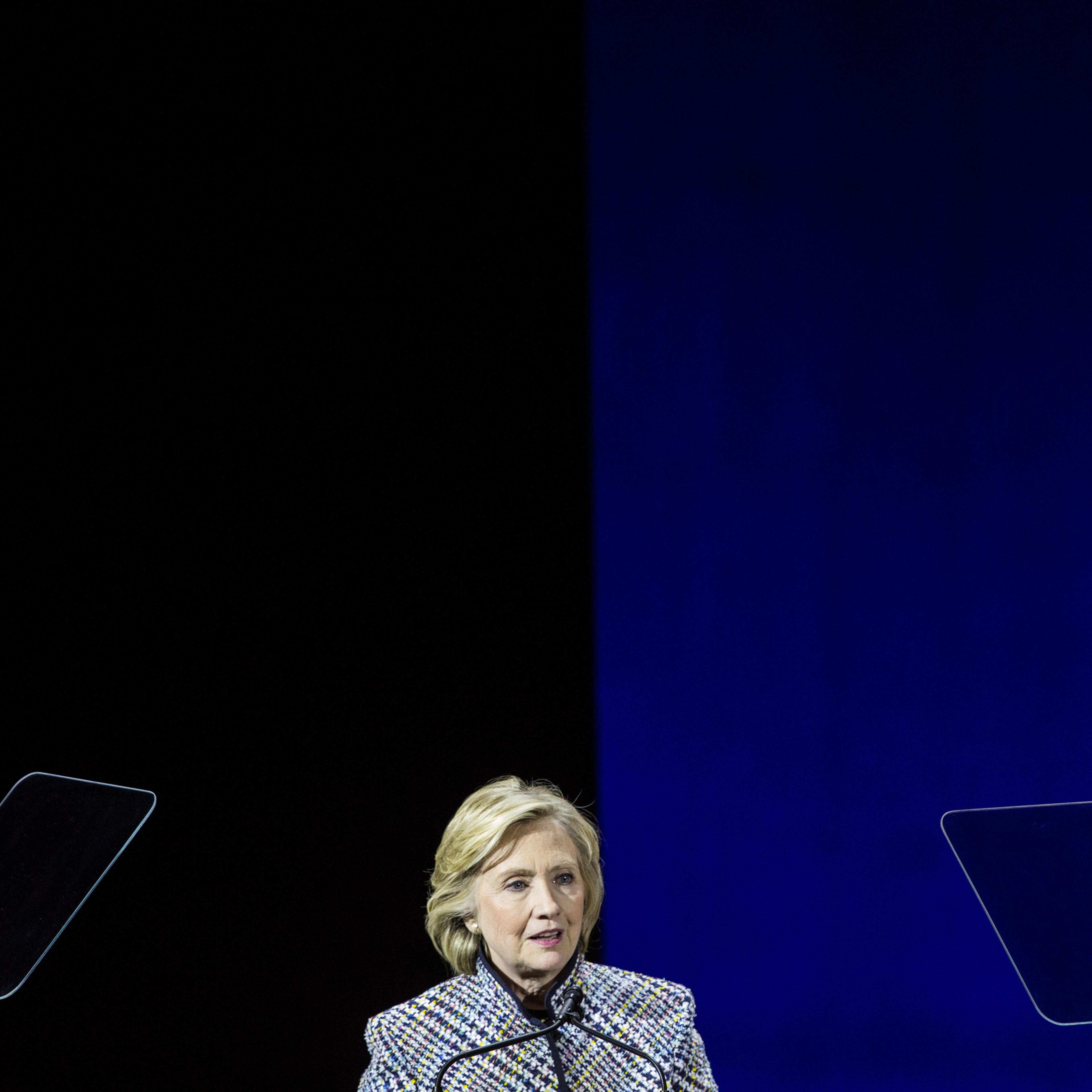 Democratic presidential hopeful and former Secretary of State Hillary Clinton addresses the Women in the World Conference on April 23, 2015 in New York City.