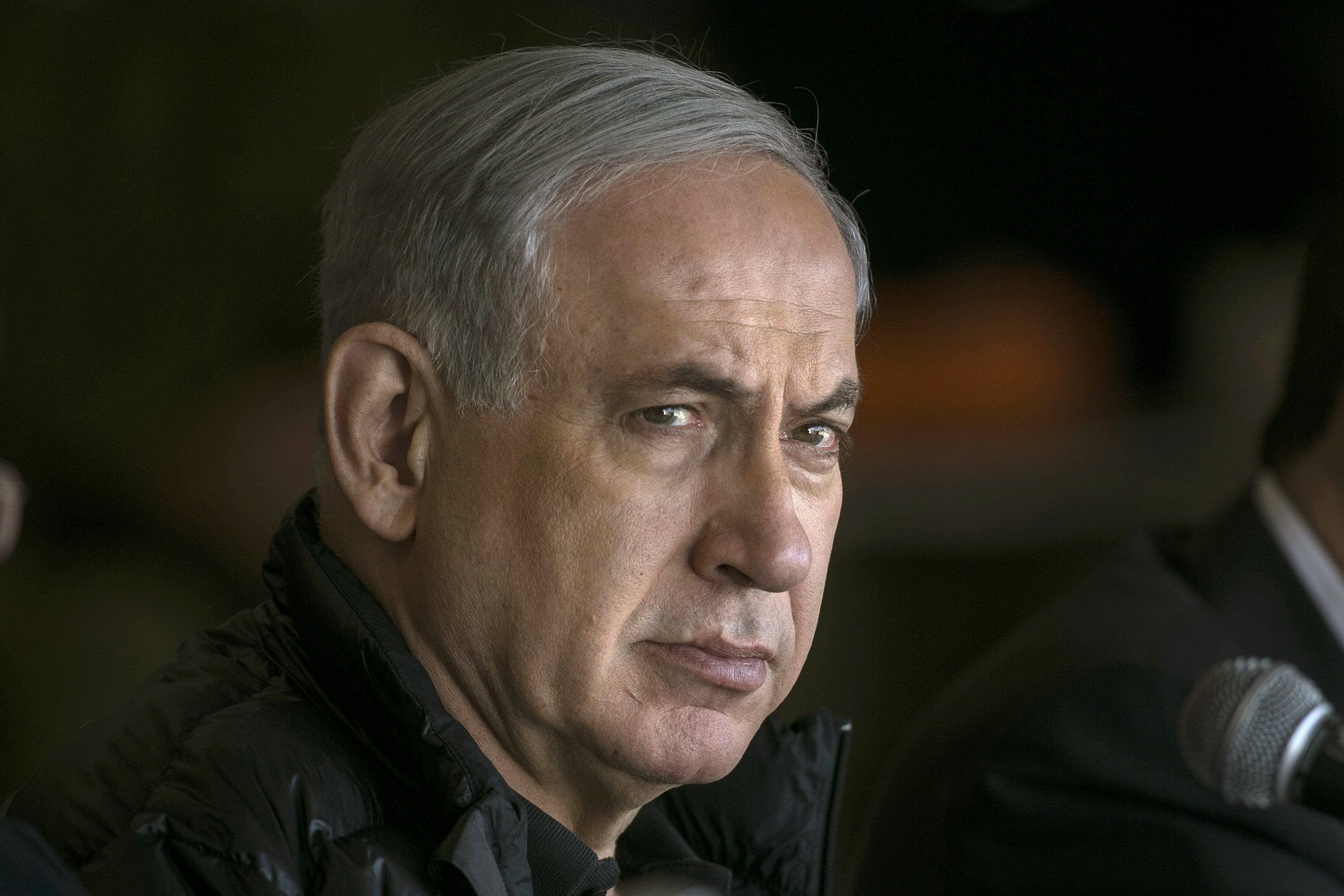 Israel's Prime Minister Benjamin Netanyahu visits the Israeli army's training base complex near the southern city of Beersheba