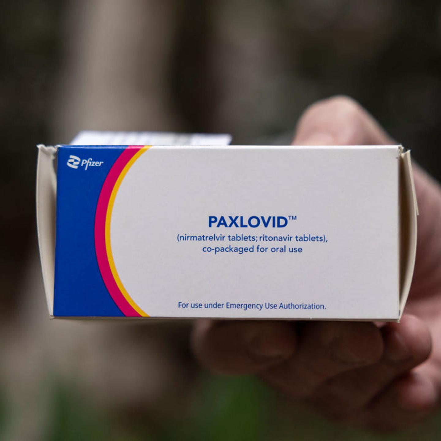 A box of the antiviral drug Paxlovid.