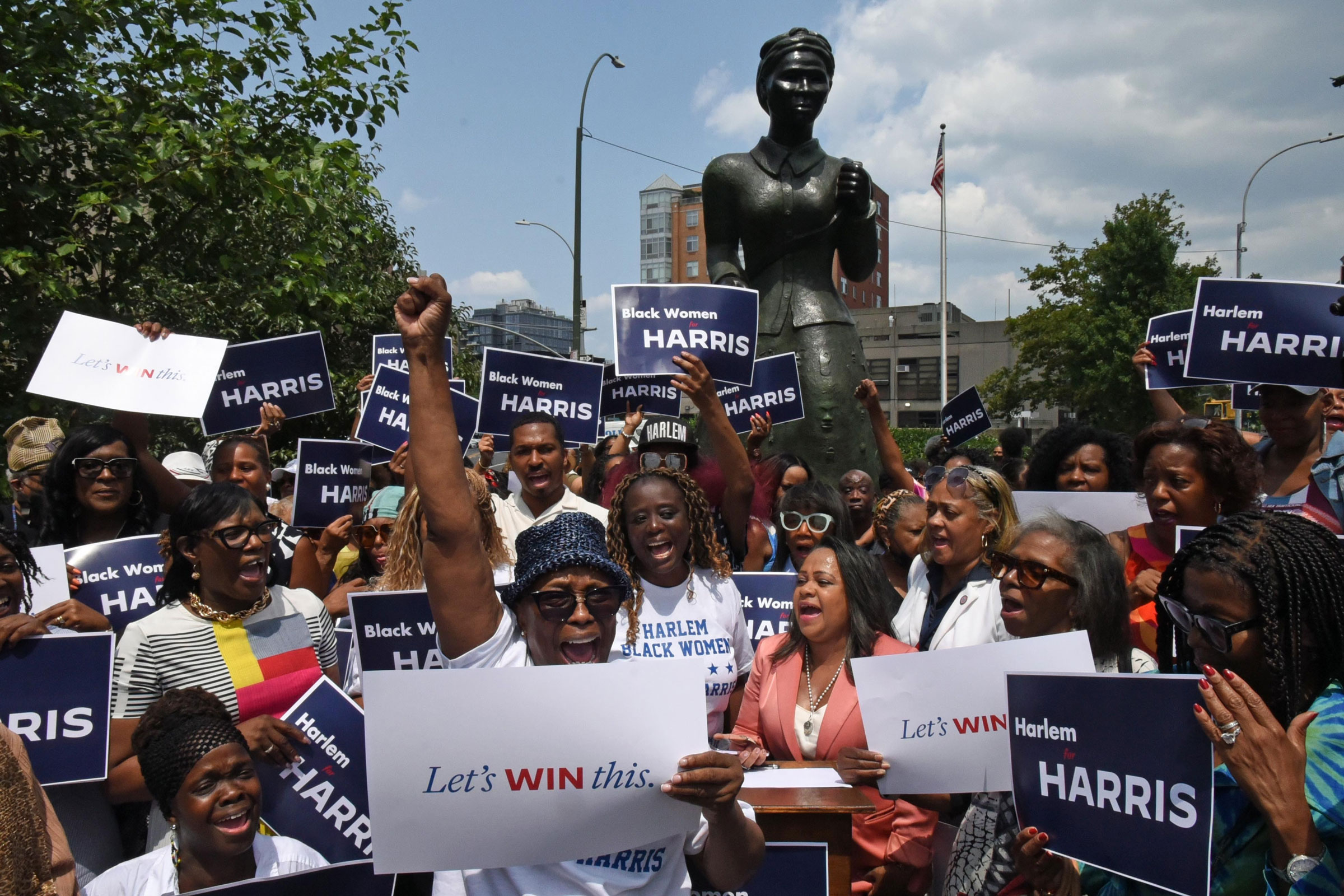 A Harlem black women’s organization supports Vice President Kamala Harris for President, after President Joe Biden decided not to run for re-election, on July 29, 2024.