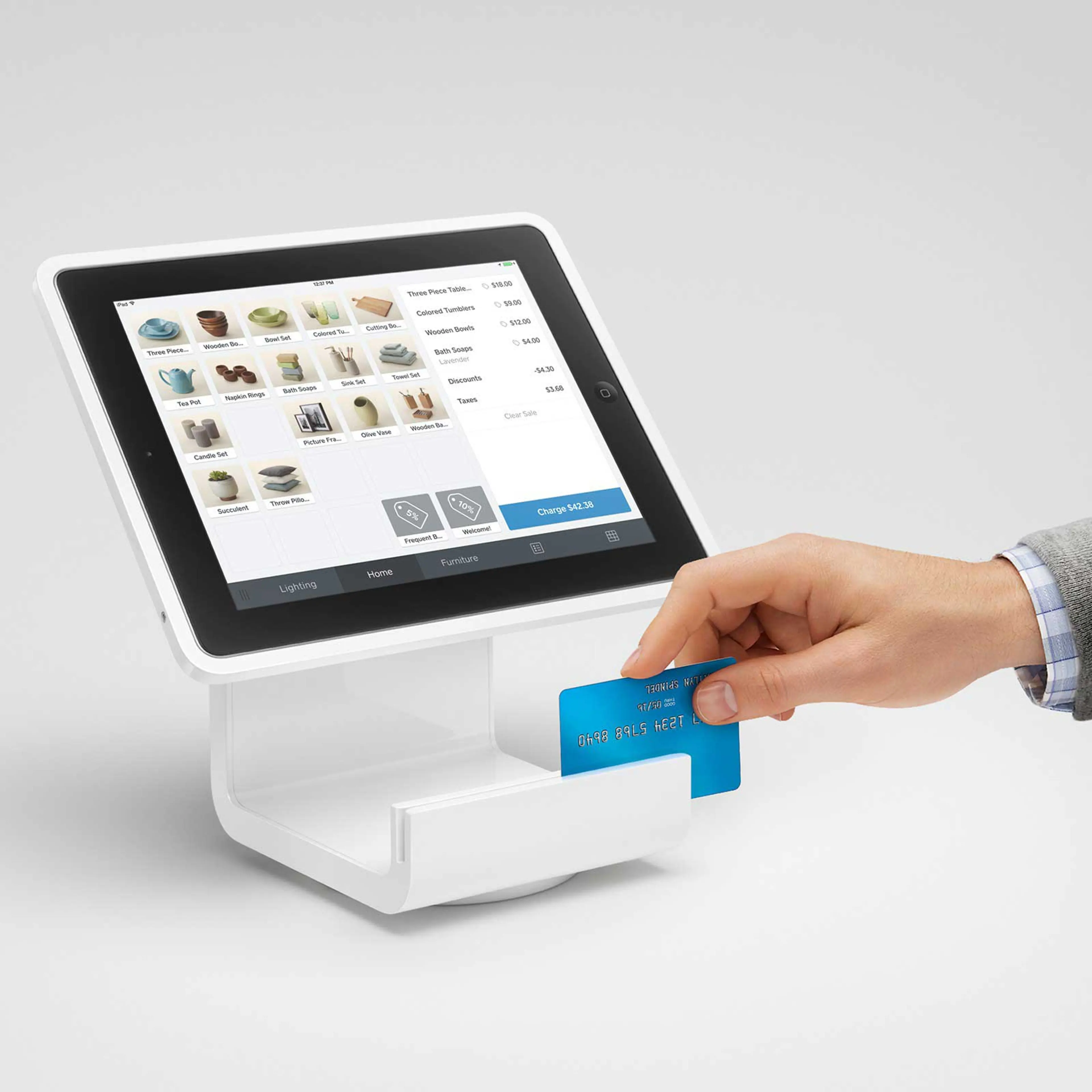 Square Stand The iPad holder and credit card reader launched last year with the goal of transforming an iPad into a point-of-sale. The sleek, white stand also offers an enhanced credit card reader, and can be adapted to include a cash register.