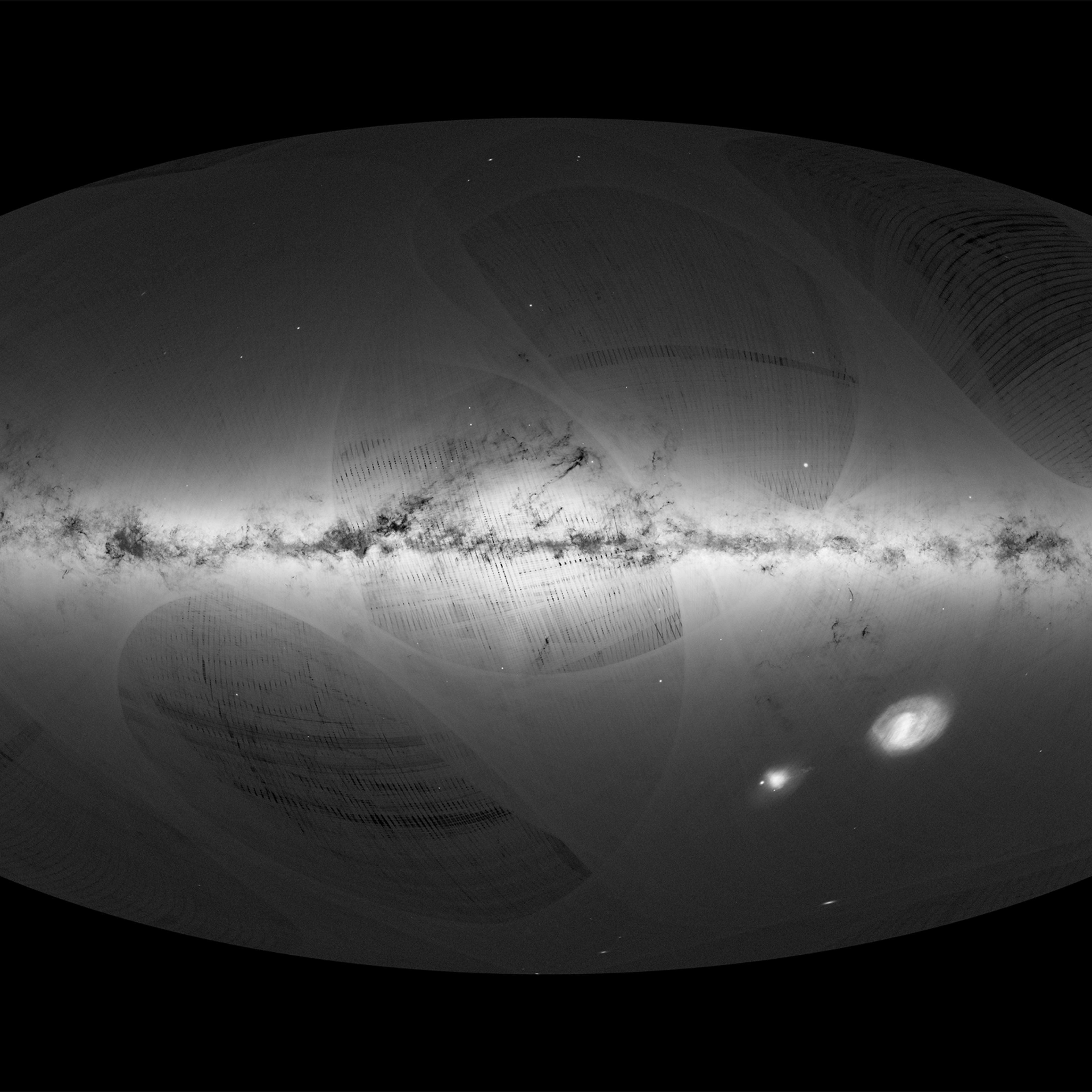 An all-sky view of stars in our Galaxy – the Milky Way – and neighboring galaxies, based on the first year of observations from ESA’s Gaia satellite, from July 2014 to Sept. 2015.
