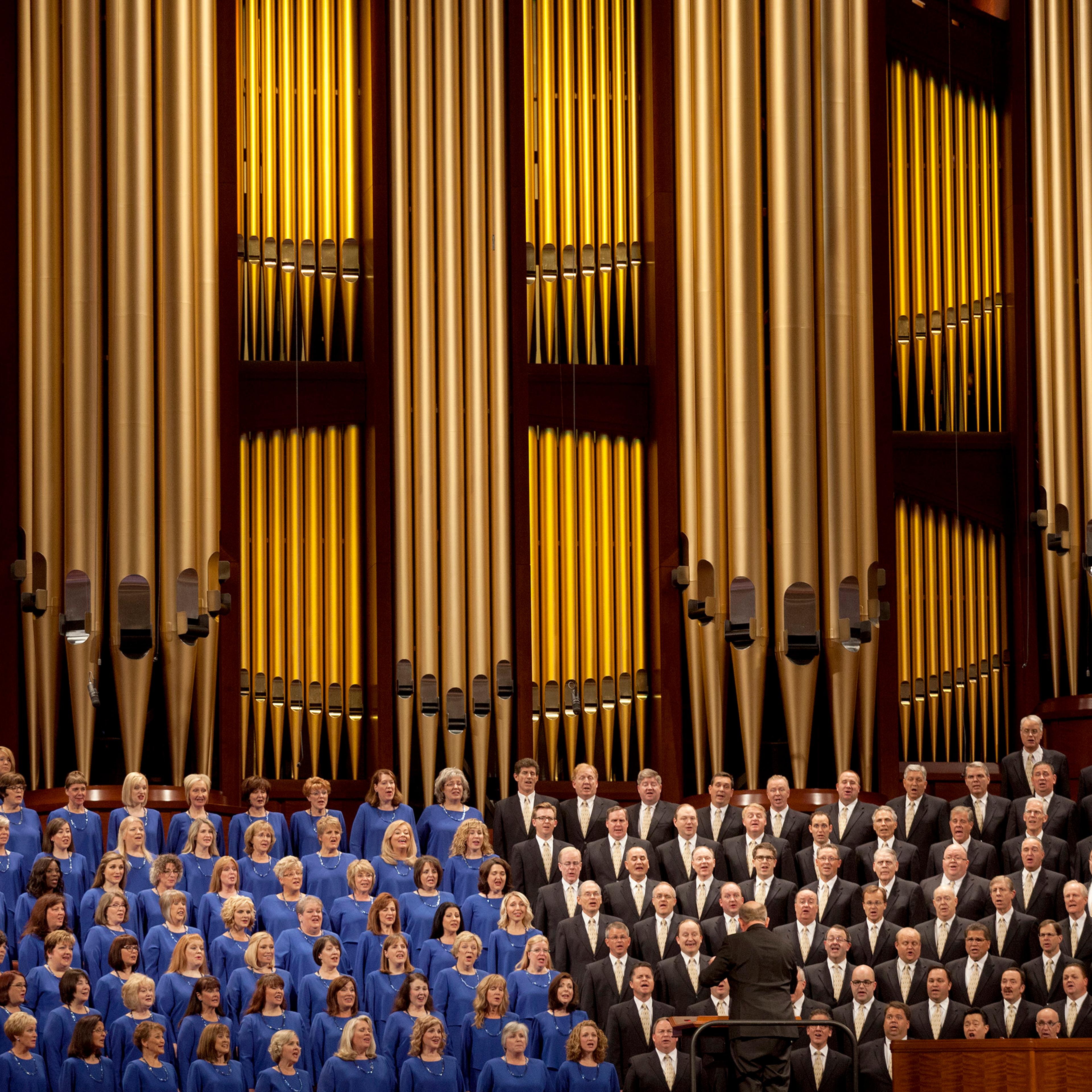 The Mormon Tabernacle Choir sings during the opening session of the two-day Mormon church conference on Saturday, Oct. 3, 2015, in Salt Lake City.